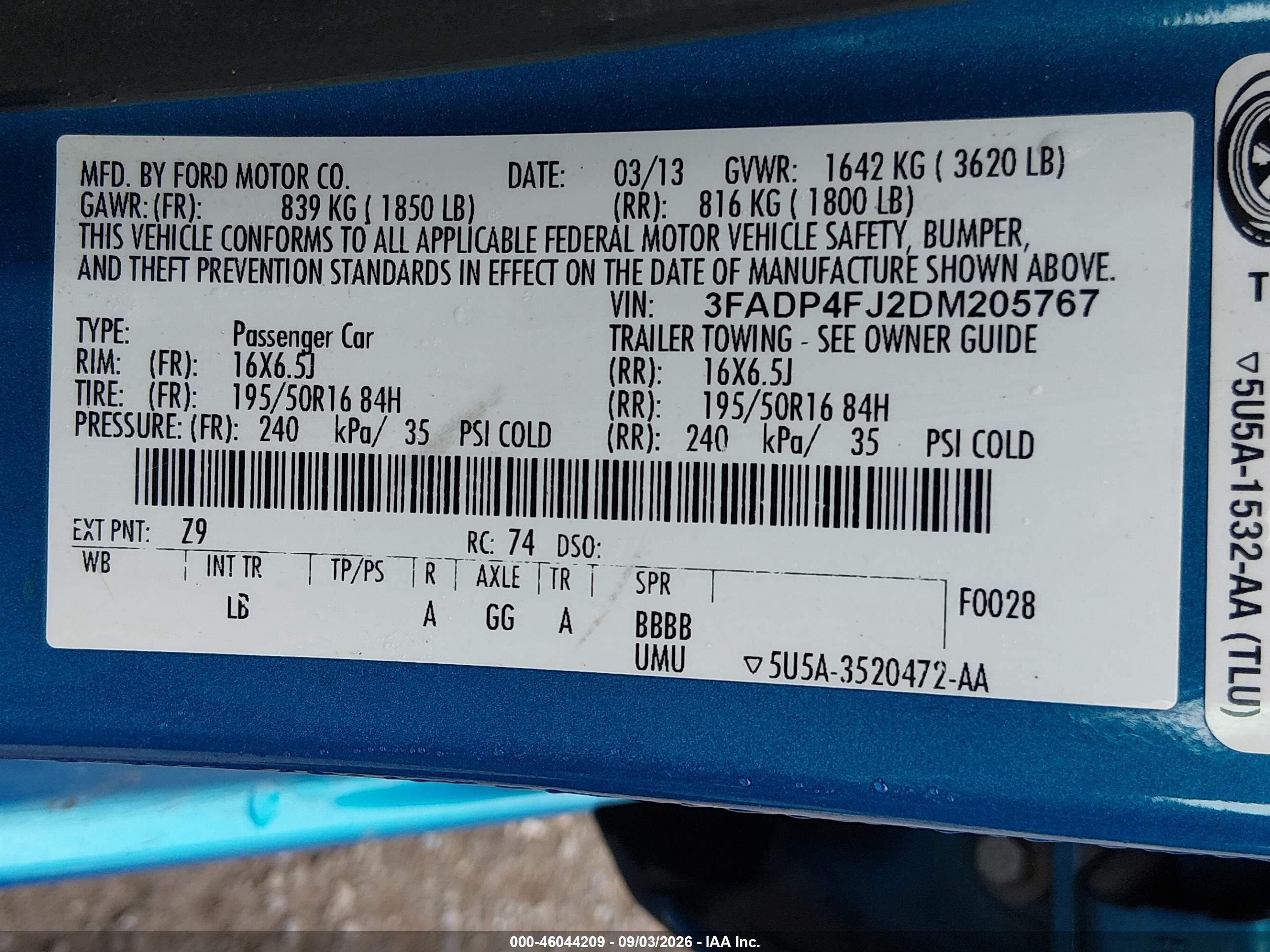 2013 Ford Fiesta Titanium Синий vin: 3FADP4FJ2DM205767