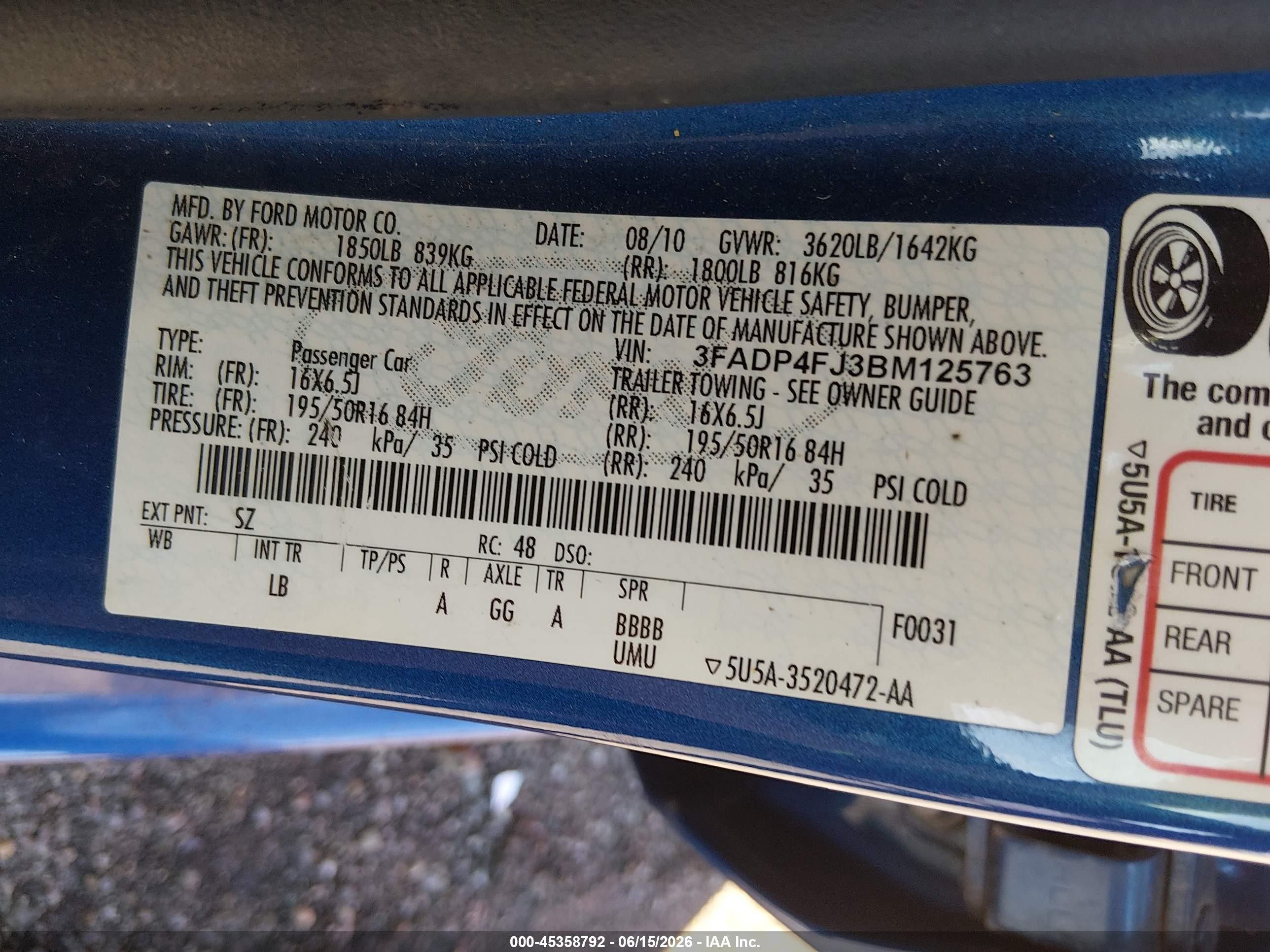 2011 Ford Fiesta Ses Blue vin: 3FADP4FJ3BM125763