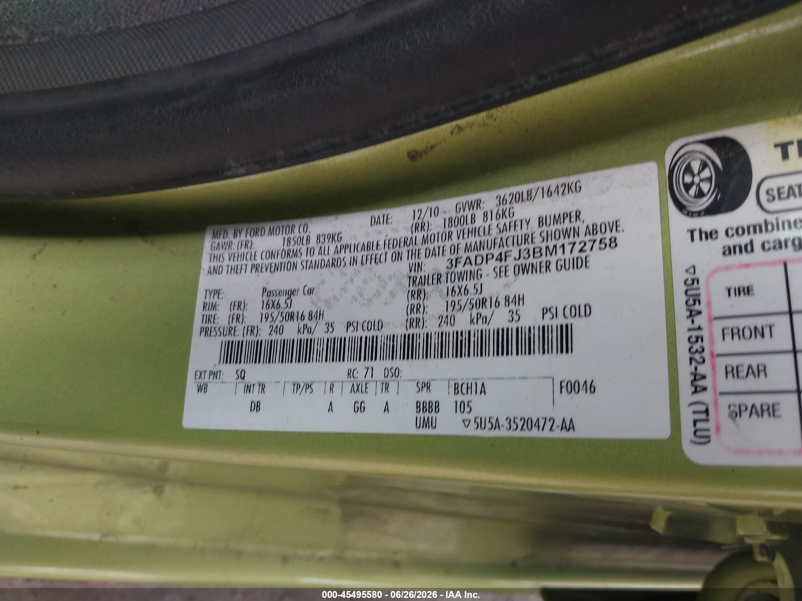 2011 Ford Fiesta Ses Зеленый vin: 3FADP4FJ3BM172758