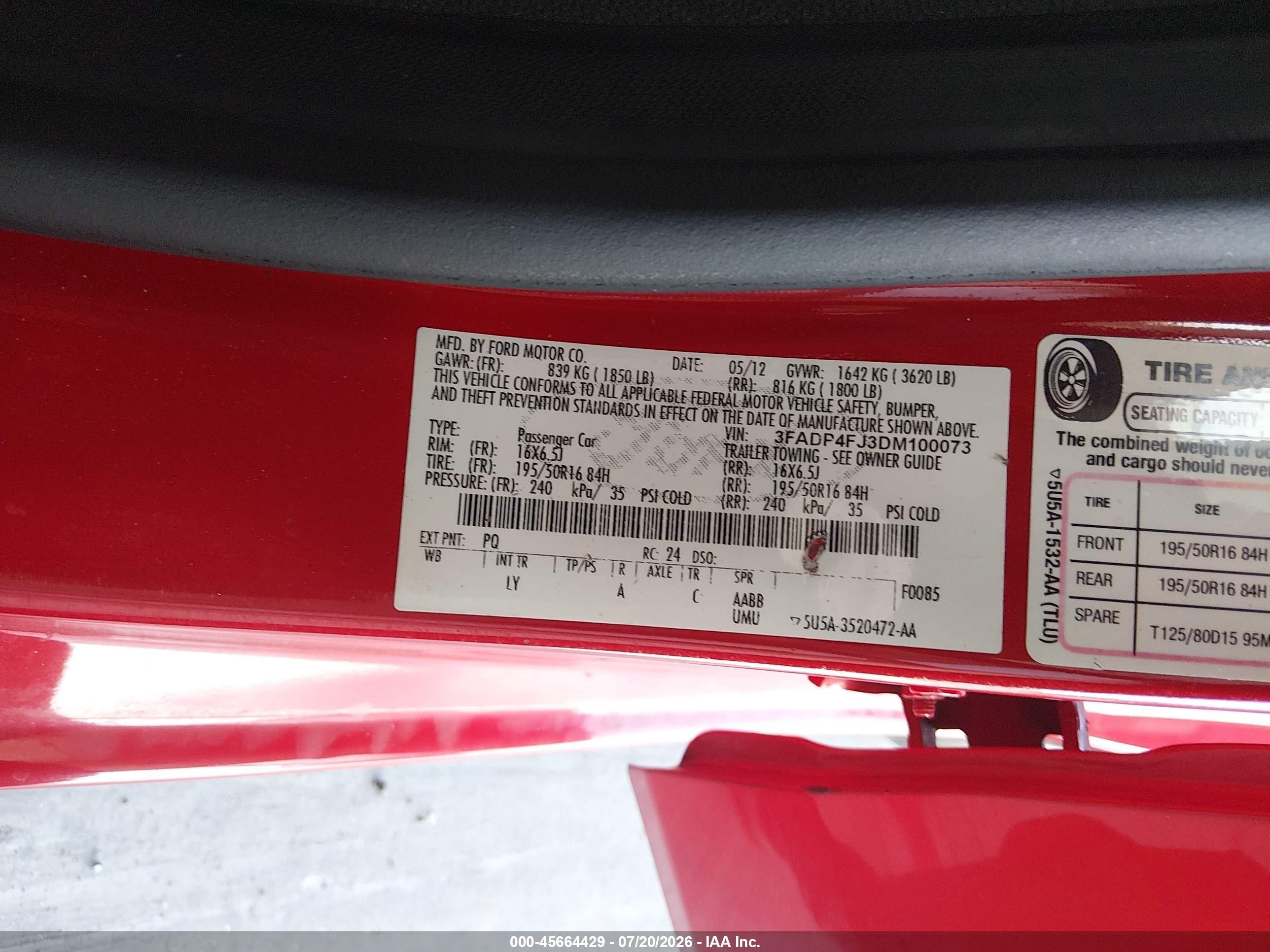 2013 Ford Fiesta Titanium Red vin: 3FADP4FJ3DM100073