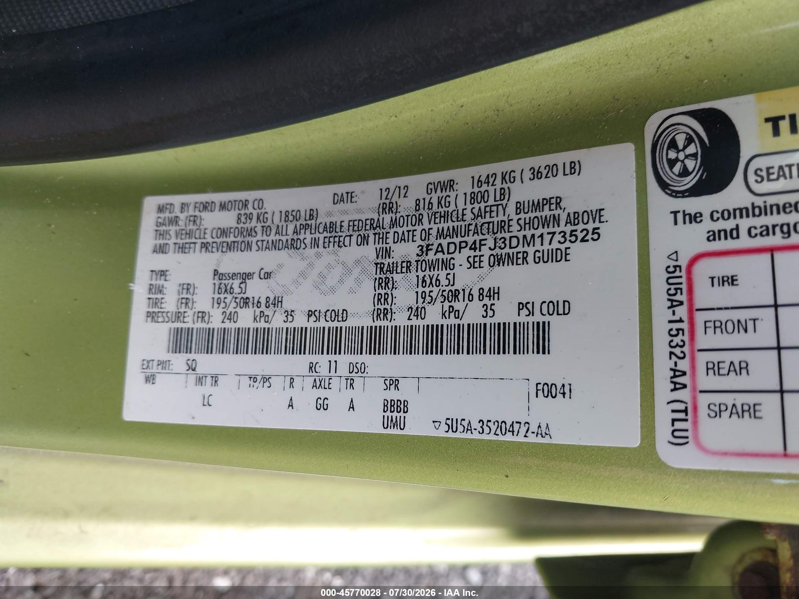 2013 Ford Fiesta Titanium Green vin: 3FADP4FJ3DM173525