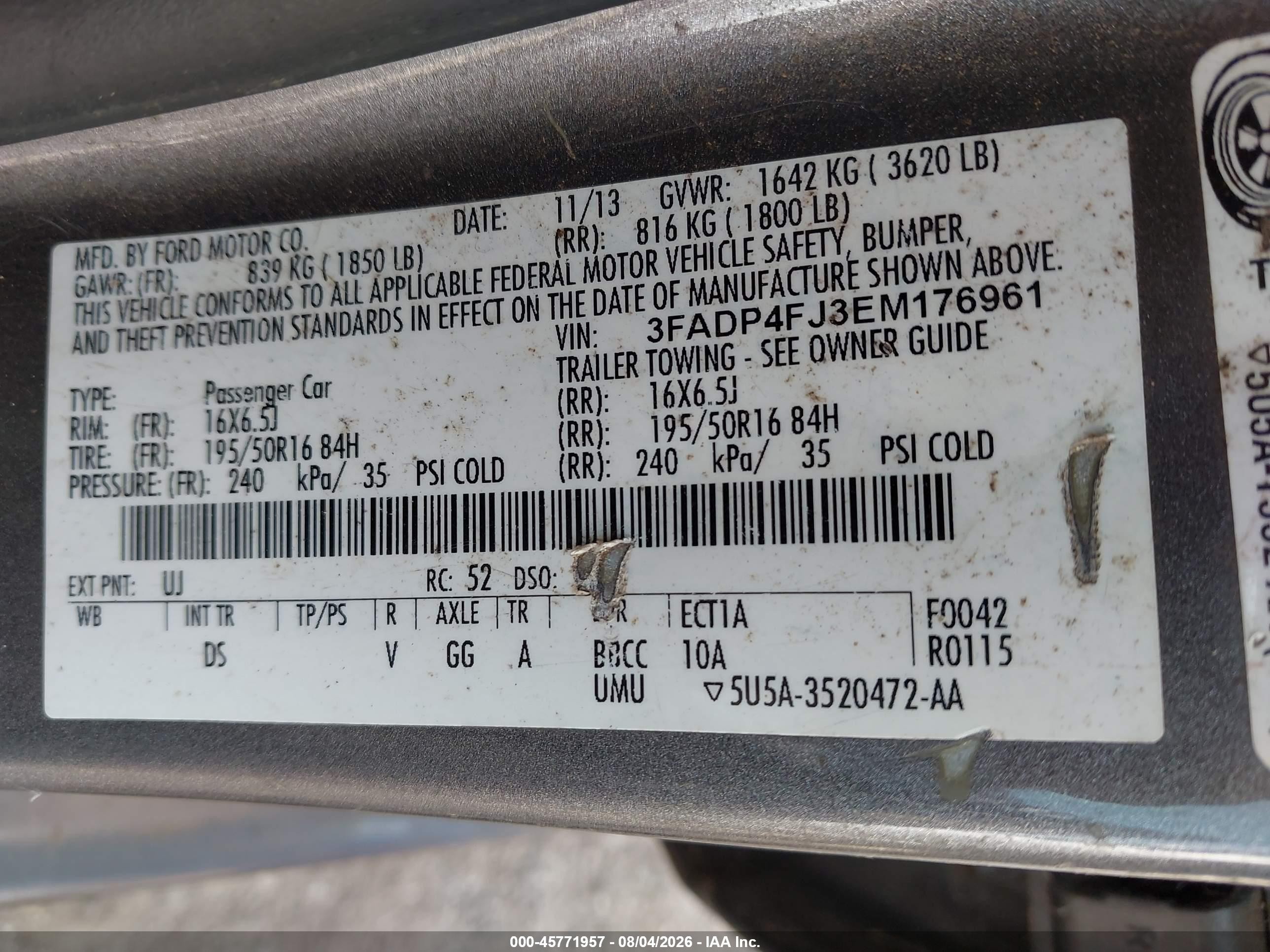 2014 Ford Fiesta Titanium Gray vin: 3FADP4FJ3EM176961