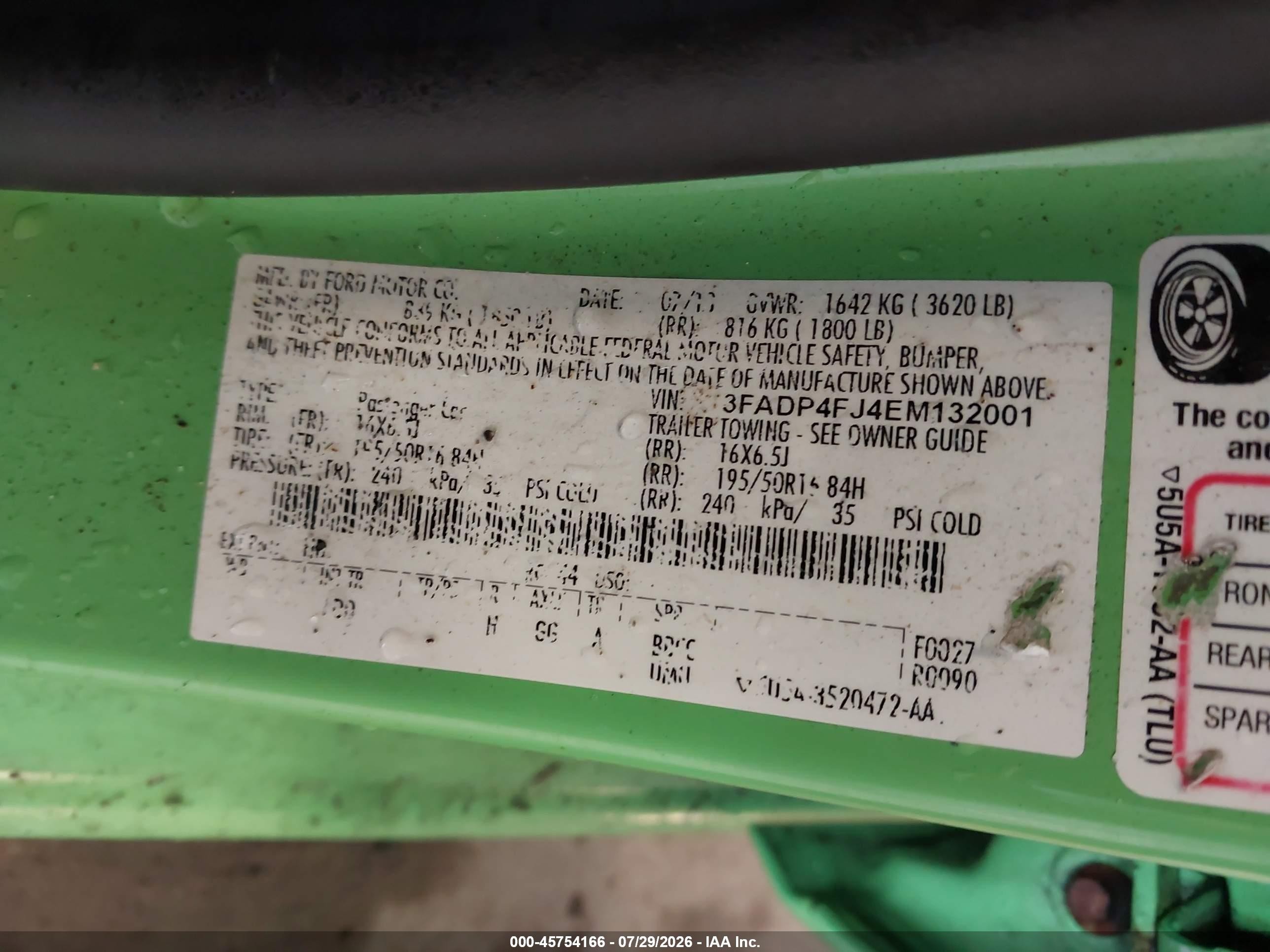 2014 Ford Fiesta Titanium Green vin: 3FADP4FJ4EM132001