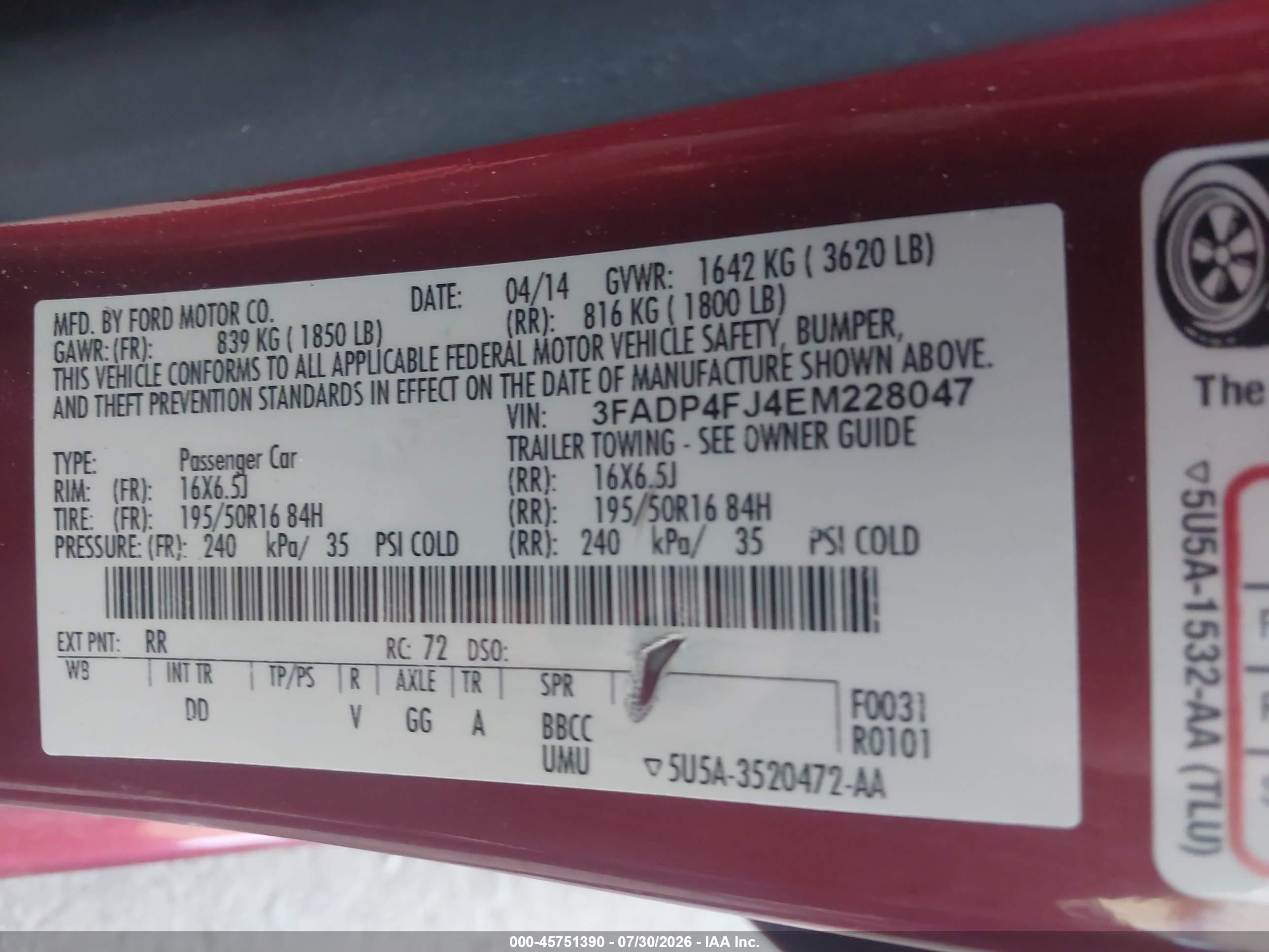 2014 Ford Fiesta Titanium Red vin: 3FADP4FJ4EM228047