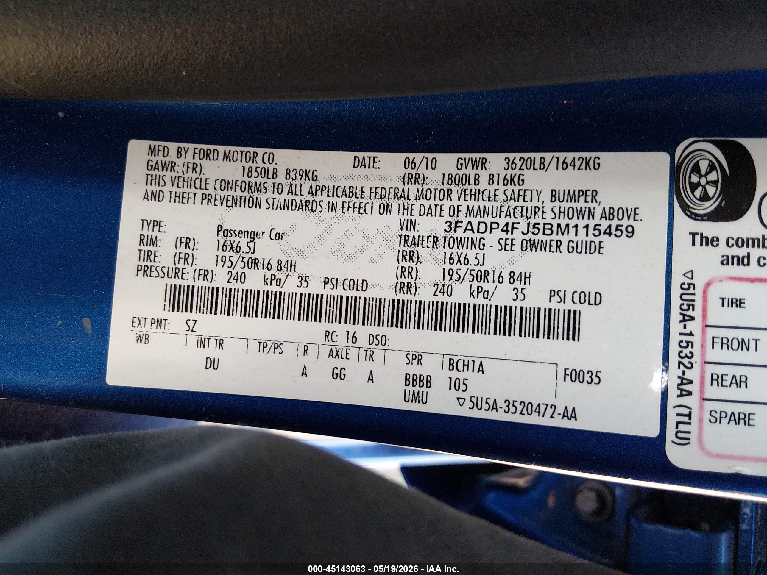 2011 Ford Fiesta Ses Blue vin: 3FADP4FJ5BM115459