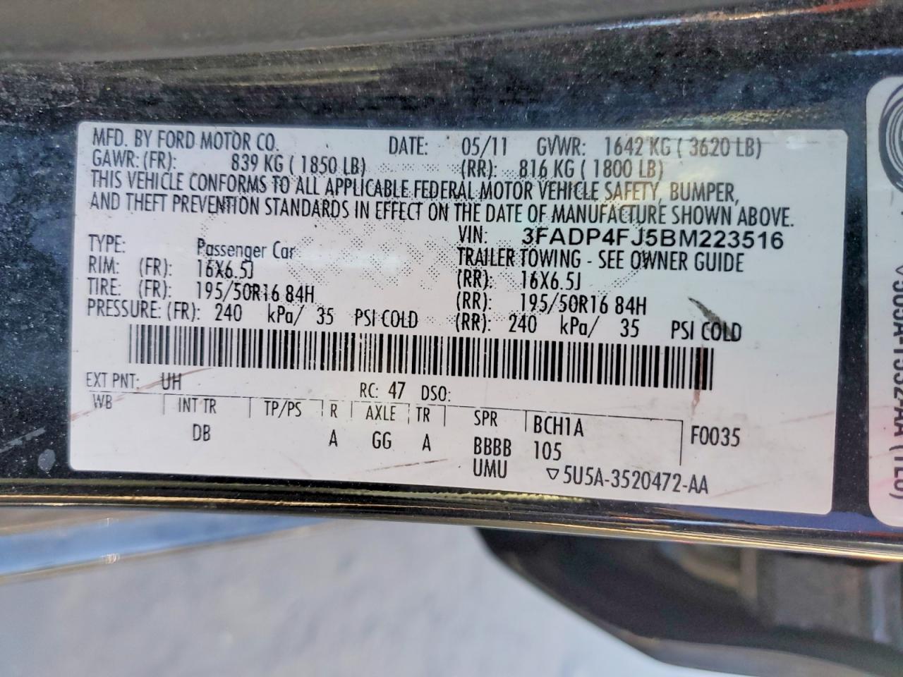 2011 Ford Fiesta Ses Black vin: 3FADP4FJ5BM223516