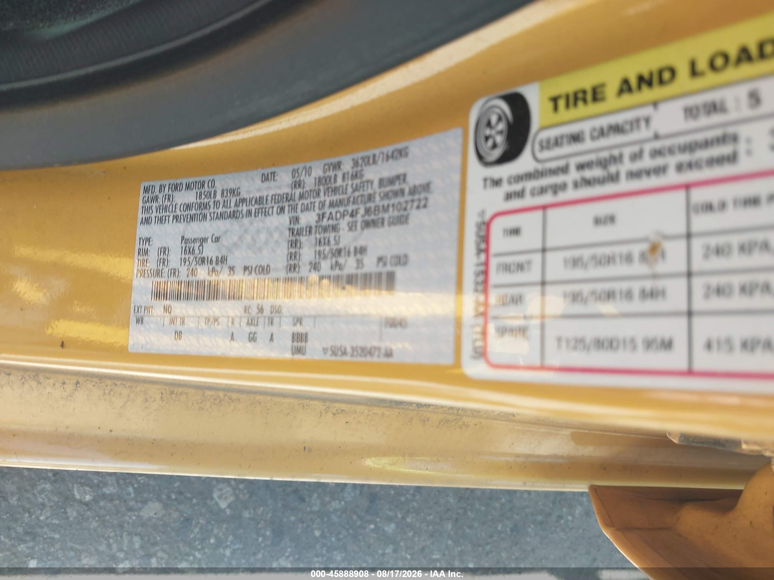 2011 Ford Fiesta Ses Yellow vin: 3FADP4FJ6BM102722