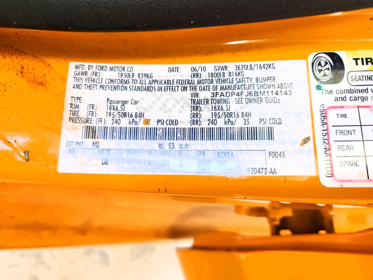 2011 Ford Fiesta Ses Yellow vin: 3FADP4FJ6BM114143