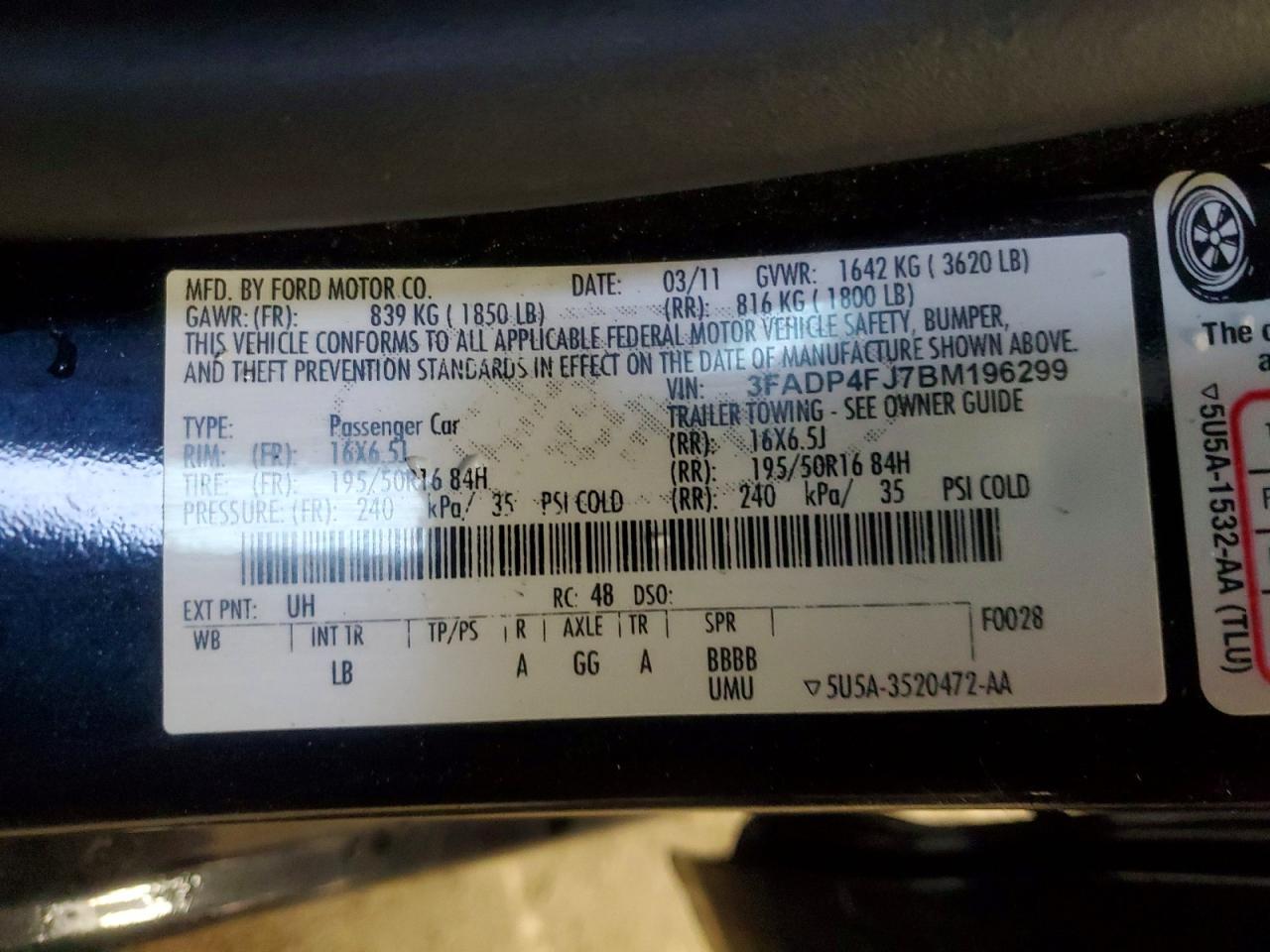 2011 Ford Fiesta Ses Black vin: 3FADP4FJ7BM196299