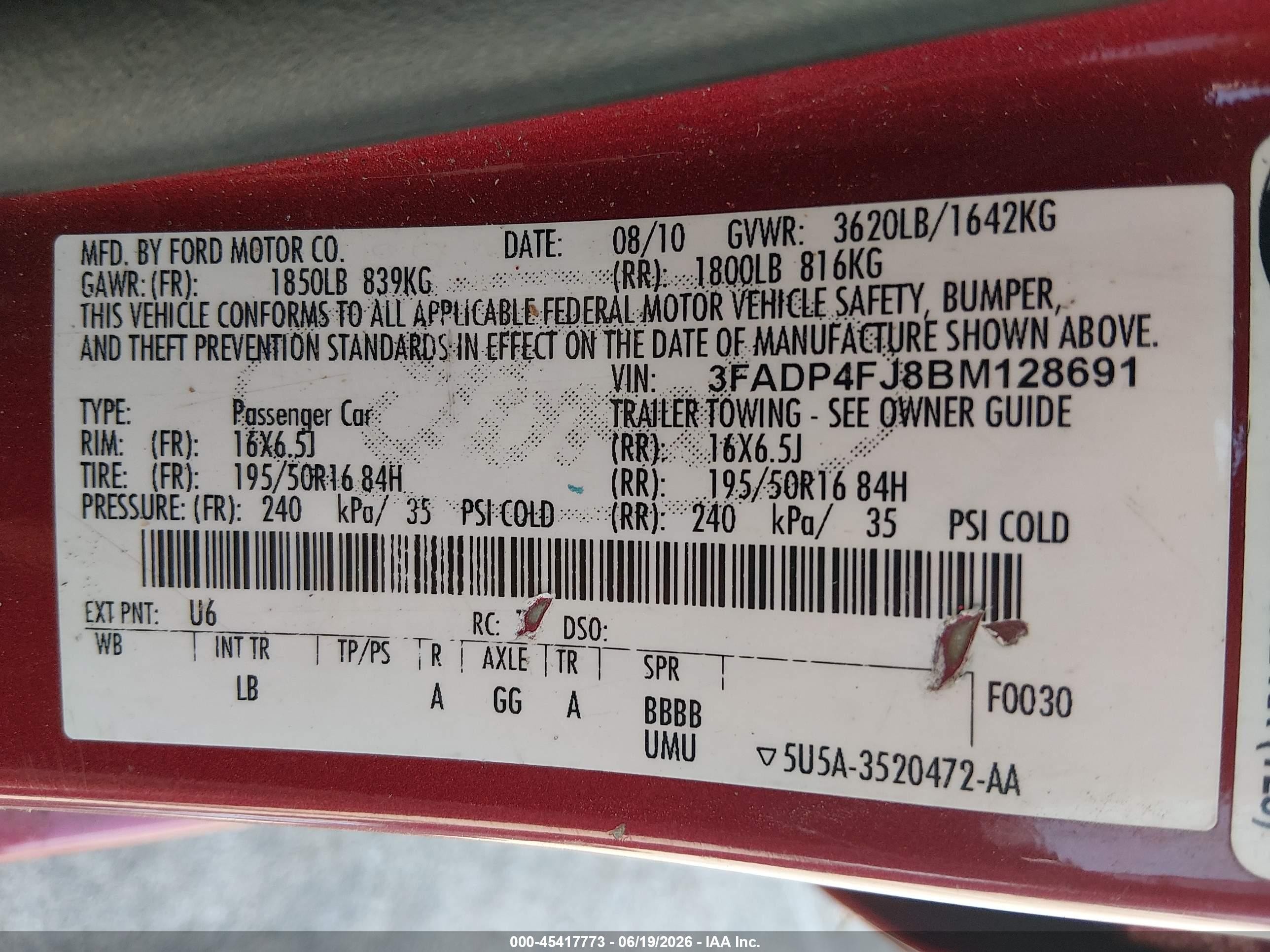 2011 Ford Fiesta Ses Red vin: 3FADP4FJ8BM128691