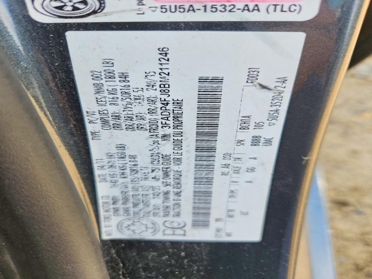 2011 Ford Fiesta Ses Black vin: 3FADP4FJ8BM211246