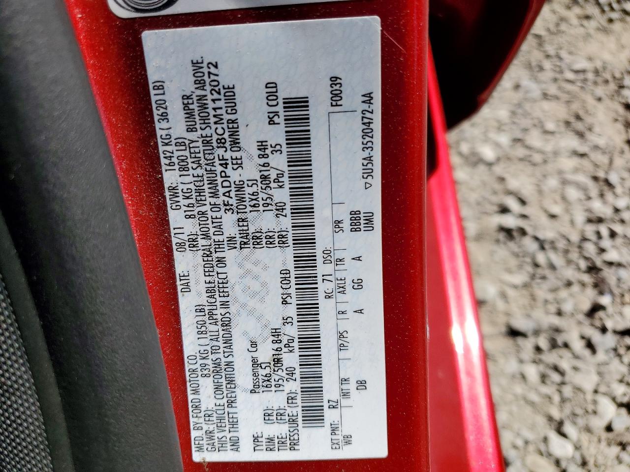 2012 Ford Fiesta Ses Red vin: 3FADP4FJ8CM112072