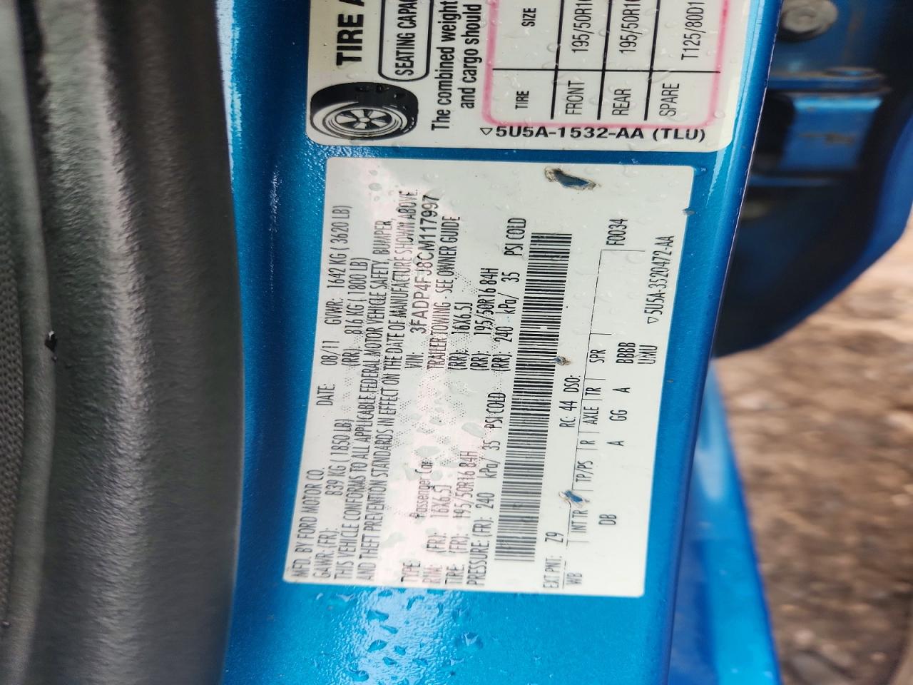 2012 Ford Fiesta Ses Blue vin: 3FADP4FJ8CM117997