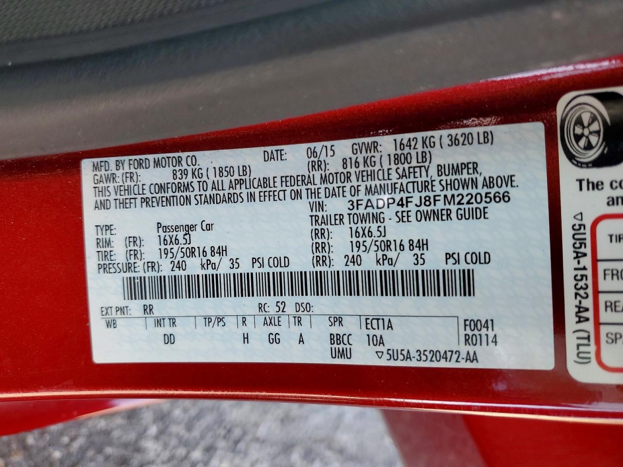 2015 Ford Fiesta Titanium Red vin: 3FADP4FJ8FM220566