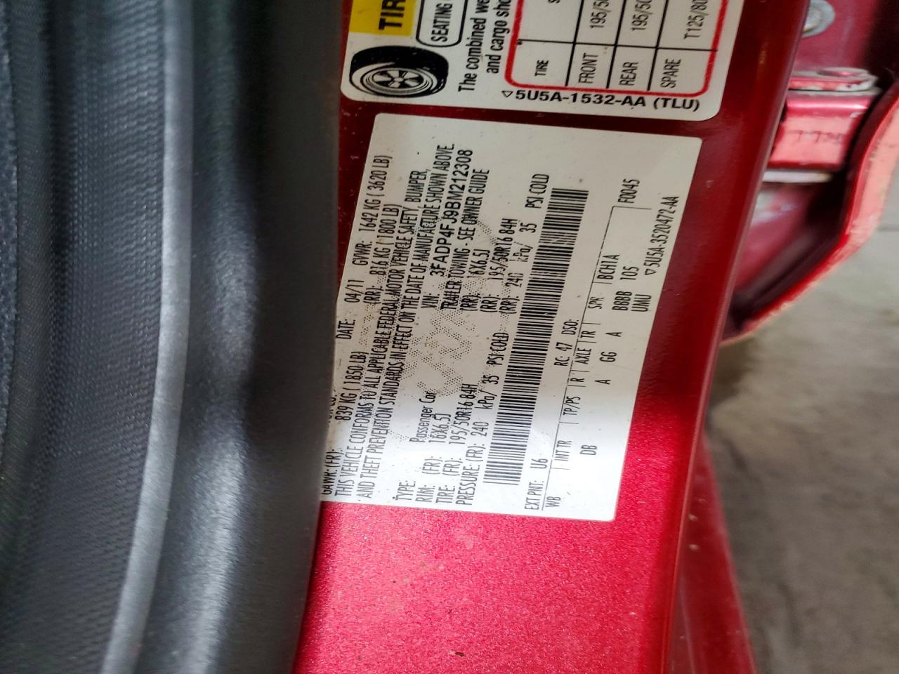 2011 Ford Fiesta Ses Red vin: 3FADP4FJ9BM212308