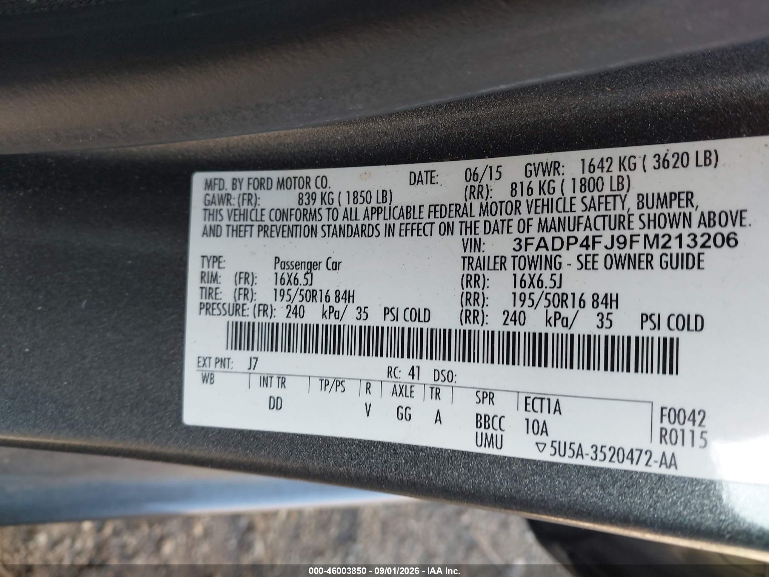 2015 Ford Fiesta Titanium Gray vin: 3FADP4FJ9FM213206