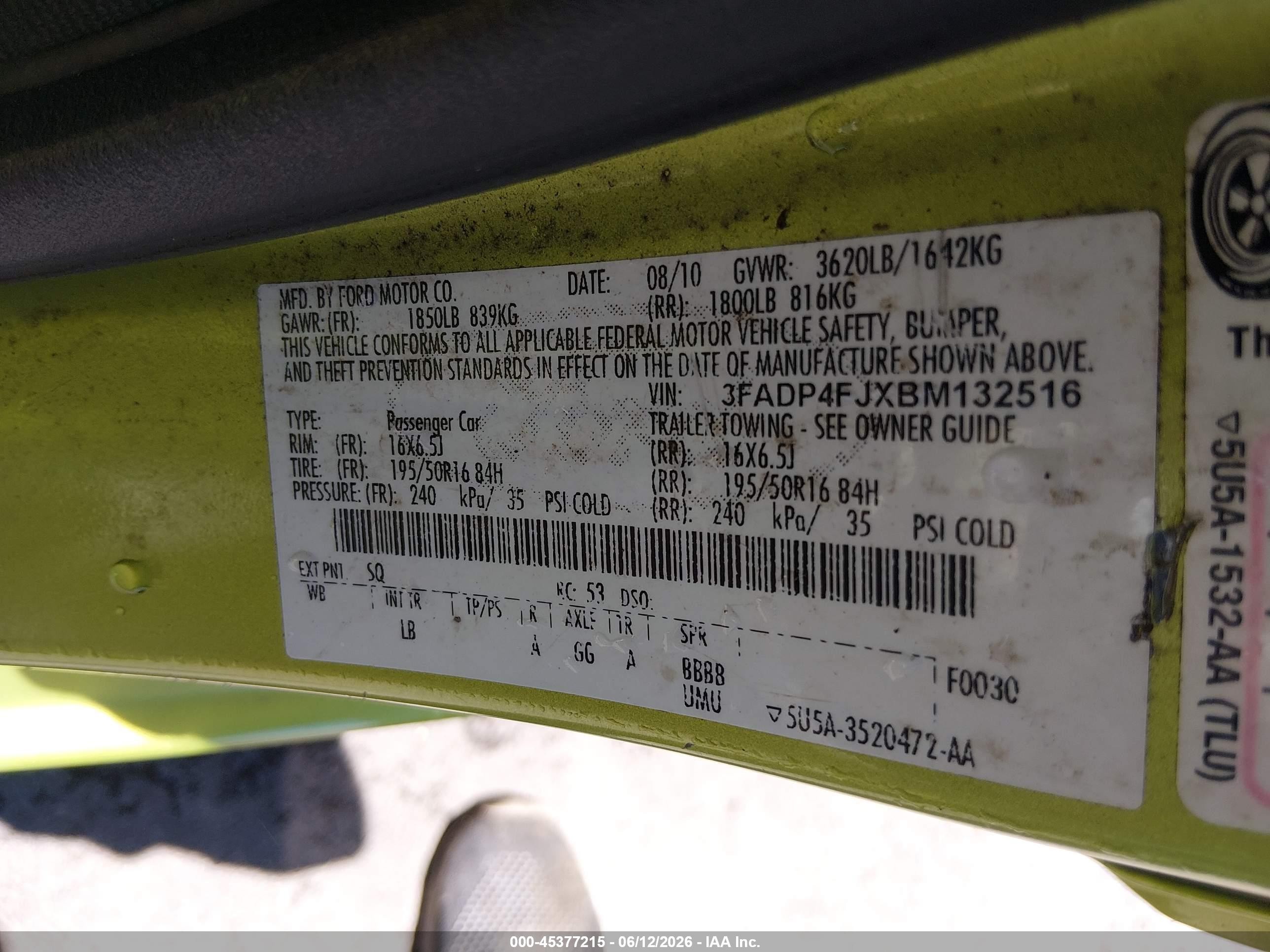 2011 Ford Fiesta Ses Green vin: 3FADP4FJXBM132516