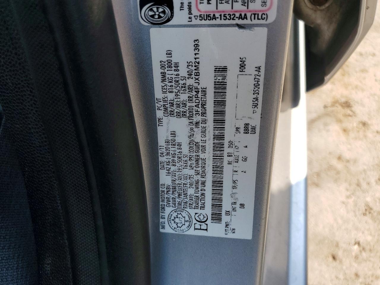 2011 Ford Fiesta Ses Silver vin: 3FADP4FJXBM211393