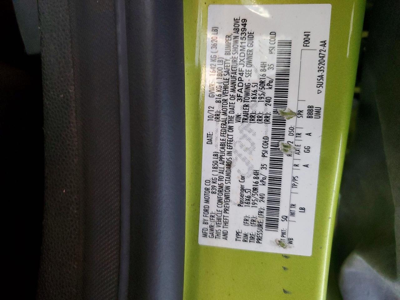 2013 Ford Fiesta Titanium Green vin: 3FADP4FJXDM153949