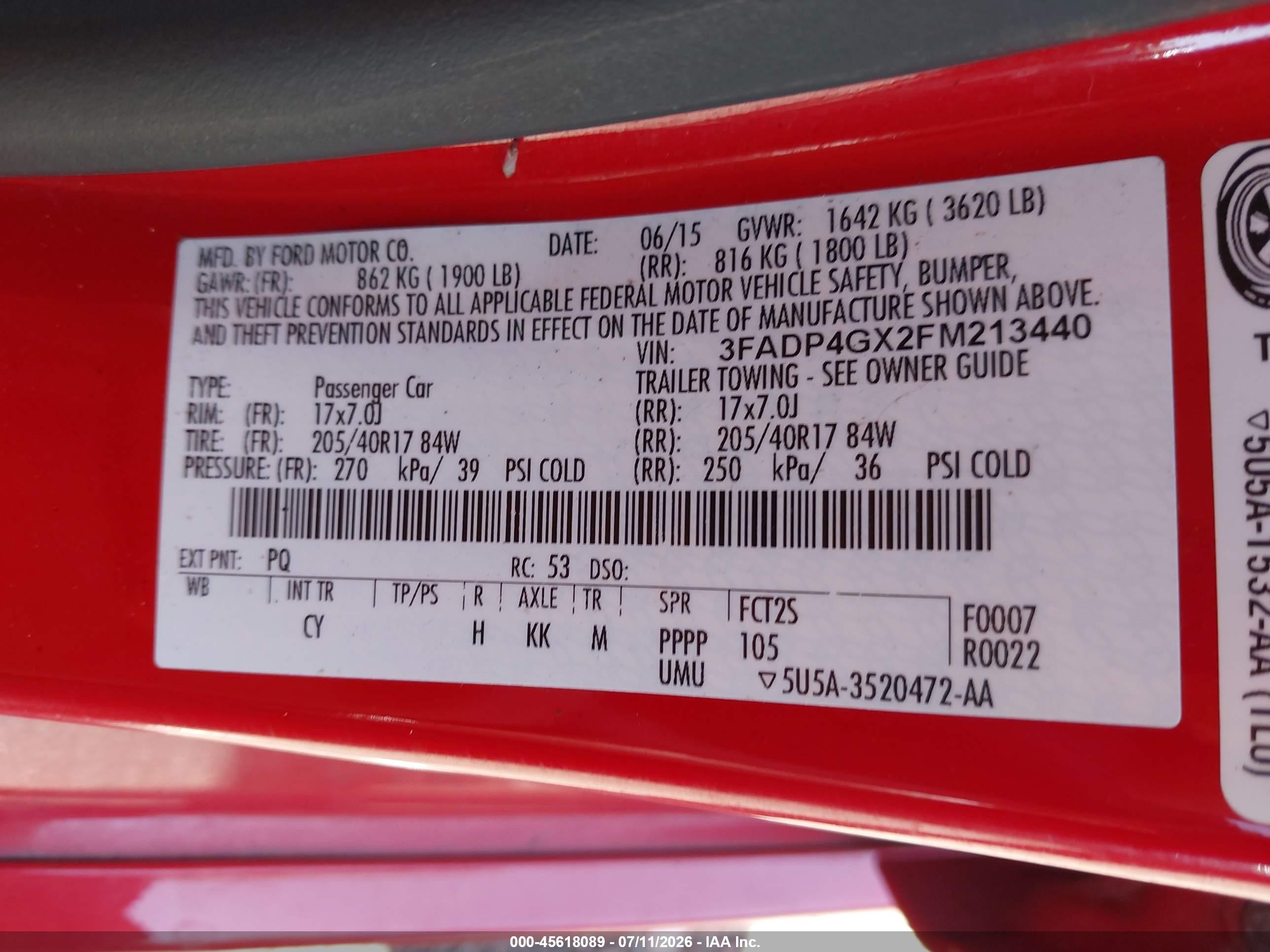 2015 Ford Fiesta St Красный vin: 3FADP4GX2FM213440