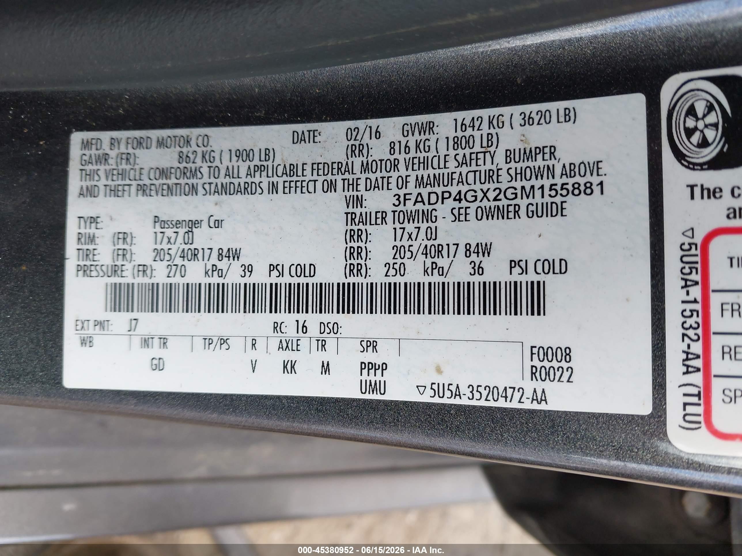 2016 Ford Fiesta St Серый vin: 3FADP4GX2GM155881