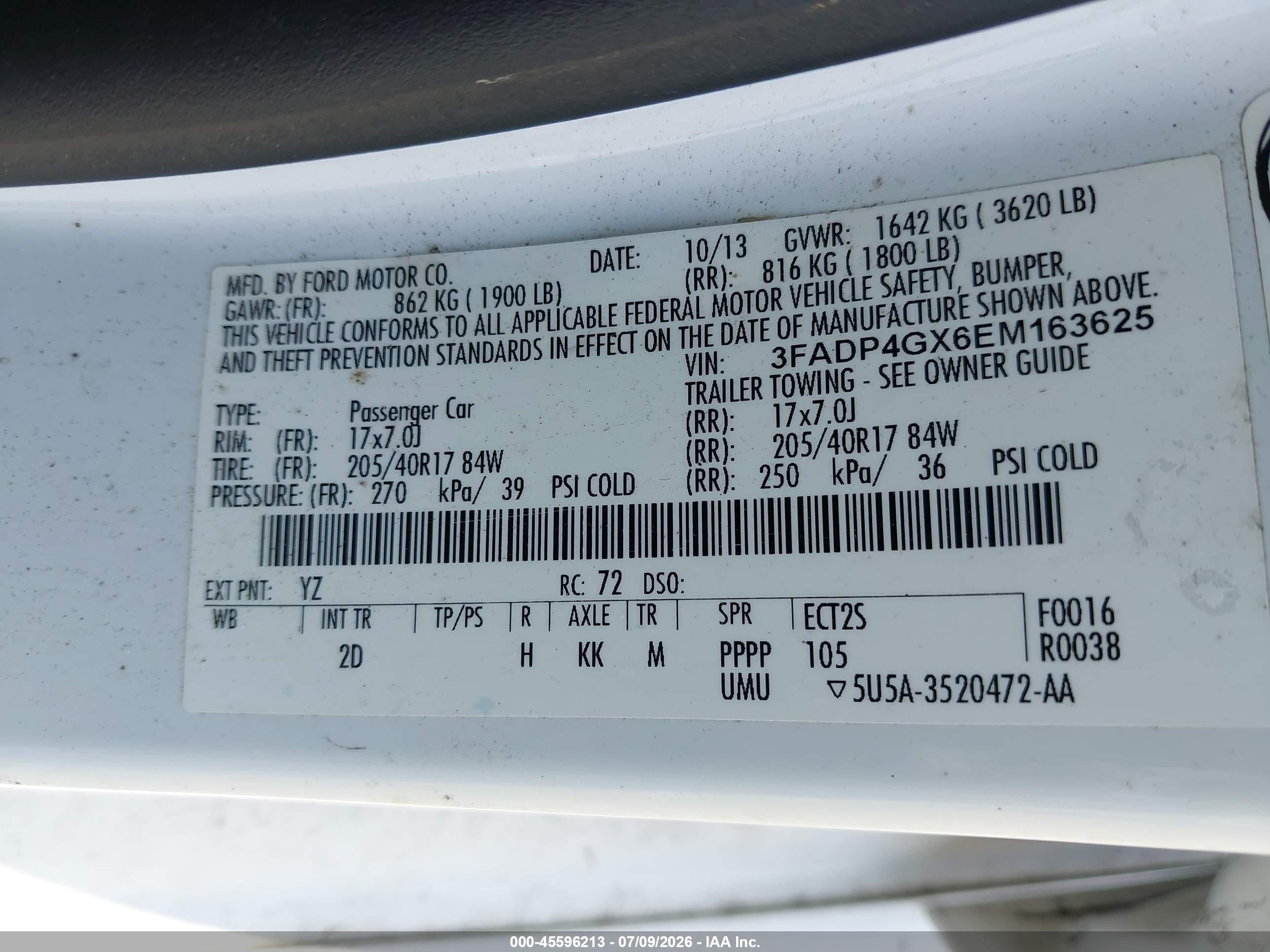 2014 Ford Fiesta St White vin: 3FADP4GX6EM163625