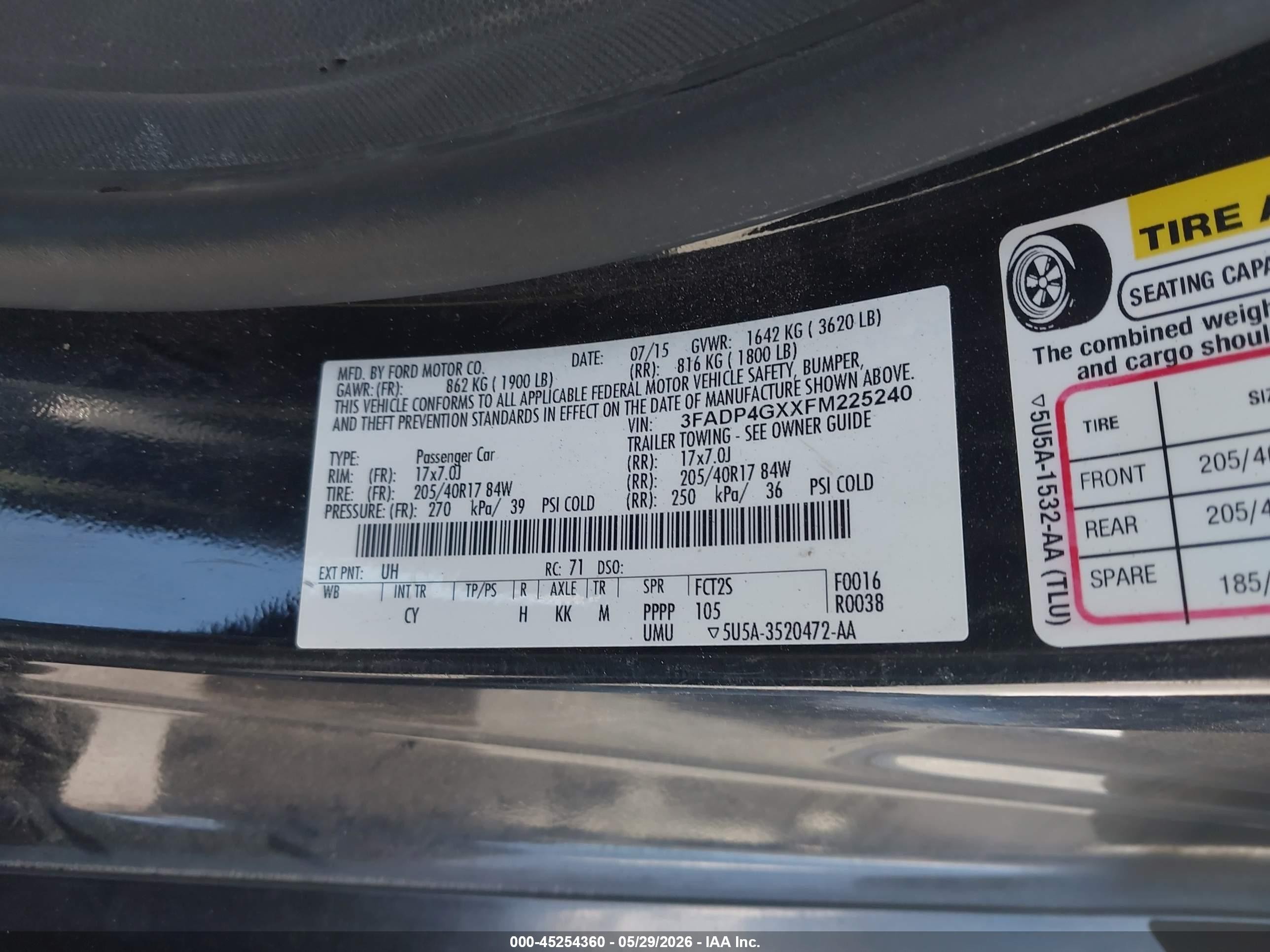 2015 Ford Fiesta St Black vin: 3FADP4GXXFM225240