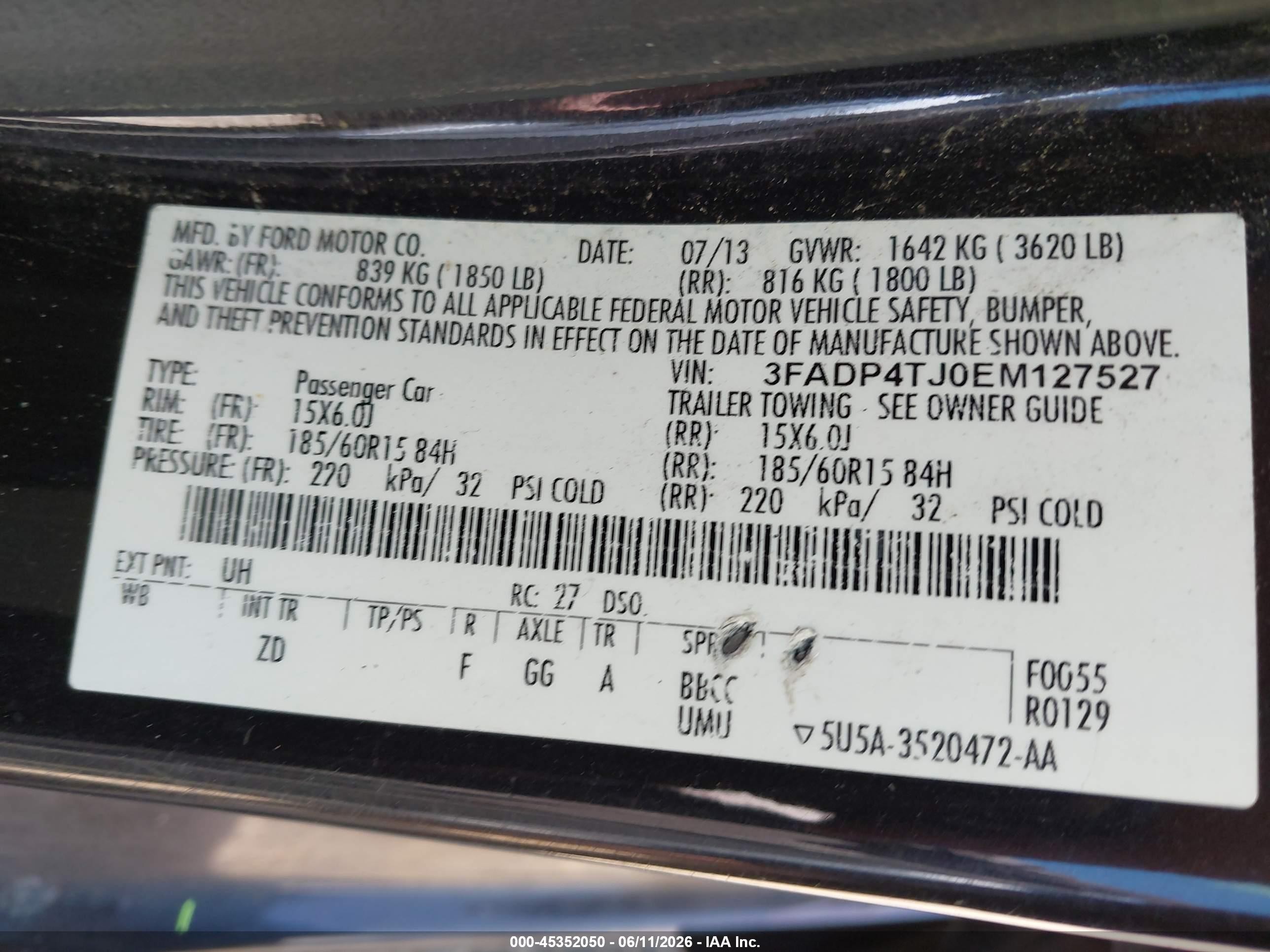 2014 Ford Fiesta S Black vin: 3FADP4TJ0EM127527