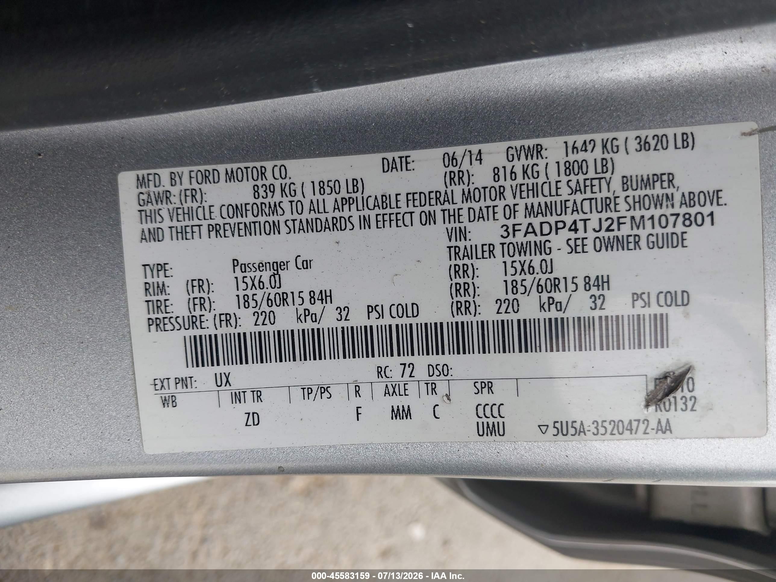 2015 Ford Fiesta S Silver vin: 3FADP4TJ2FM107801