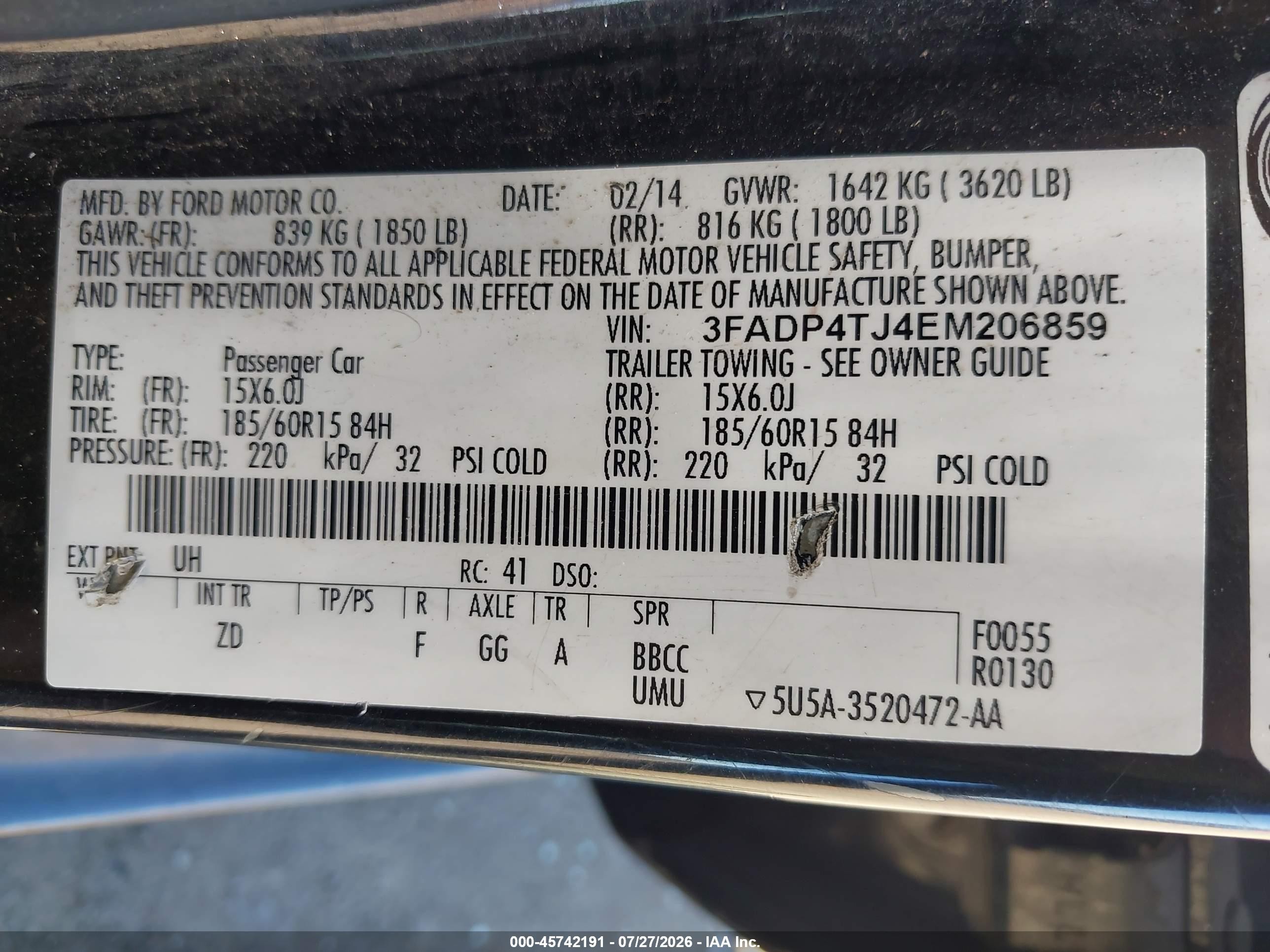 2014 Ford Fiesta S Black vin: 3FADP4TJ4EM206859