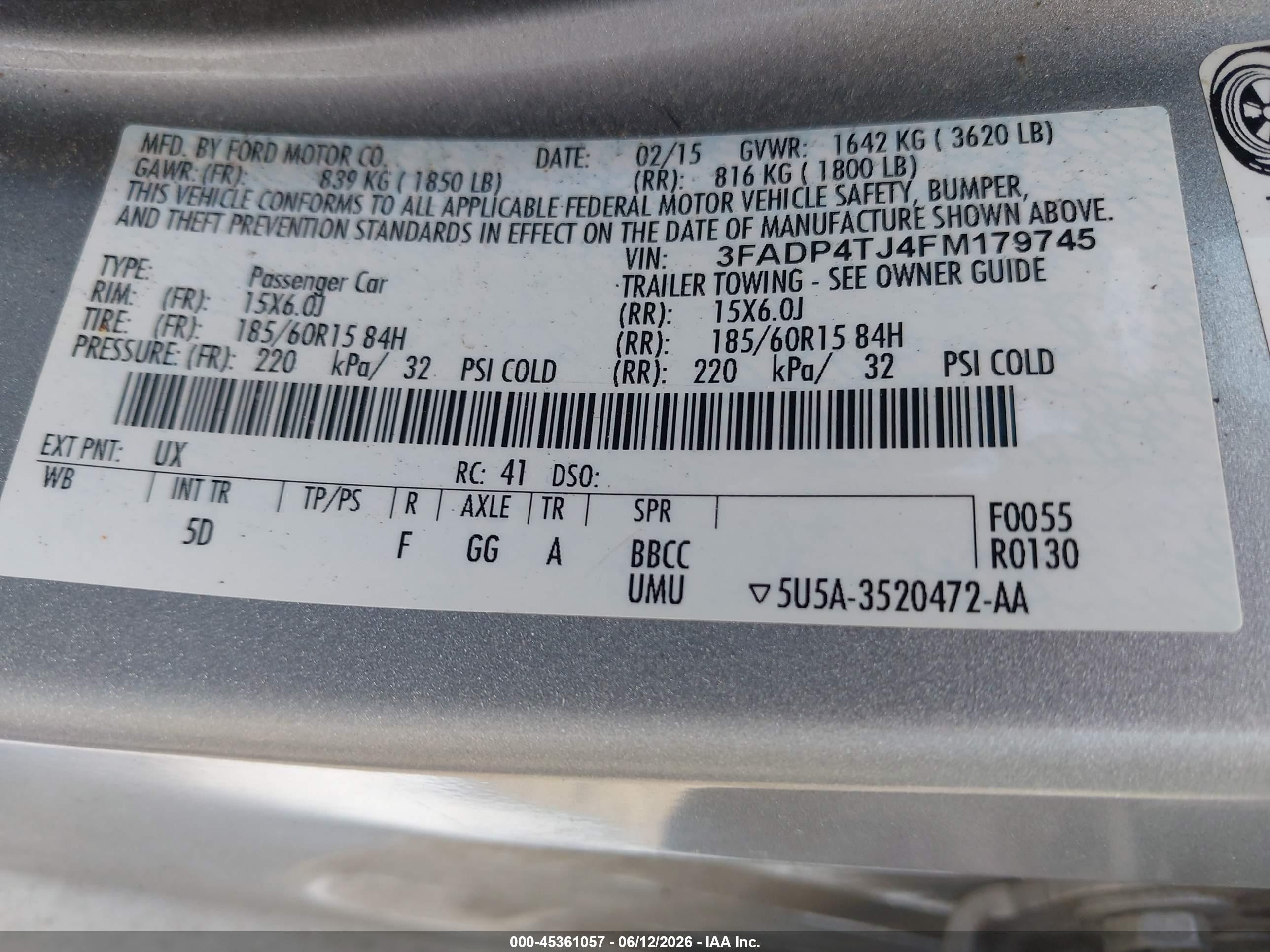 2015 Ford Fiesta S Silver vin: 3FADP4TJ4FM179745