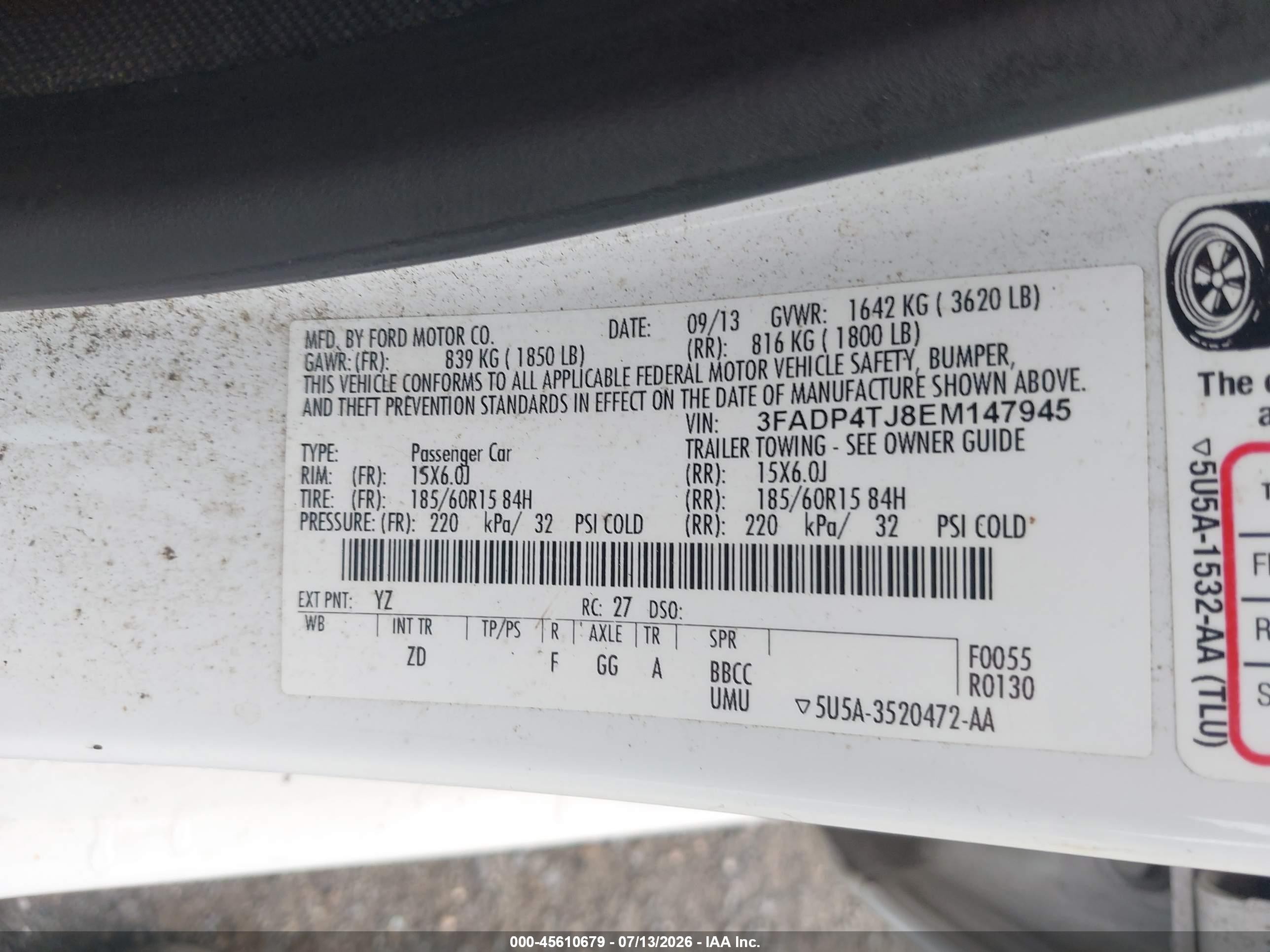 2014 Ford Fiesta S Белый vin: 3FADP4TJ8EM147945