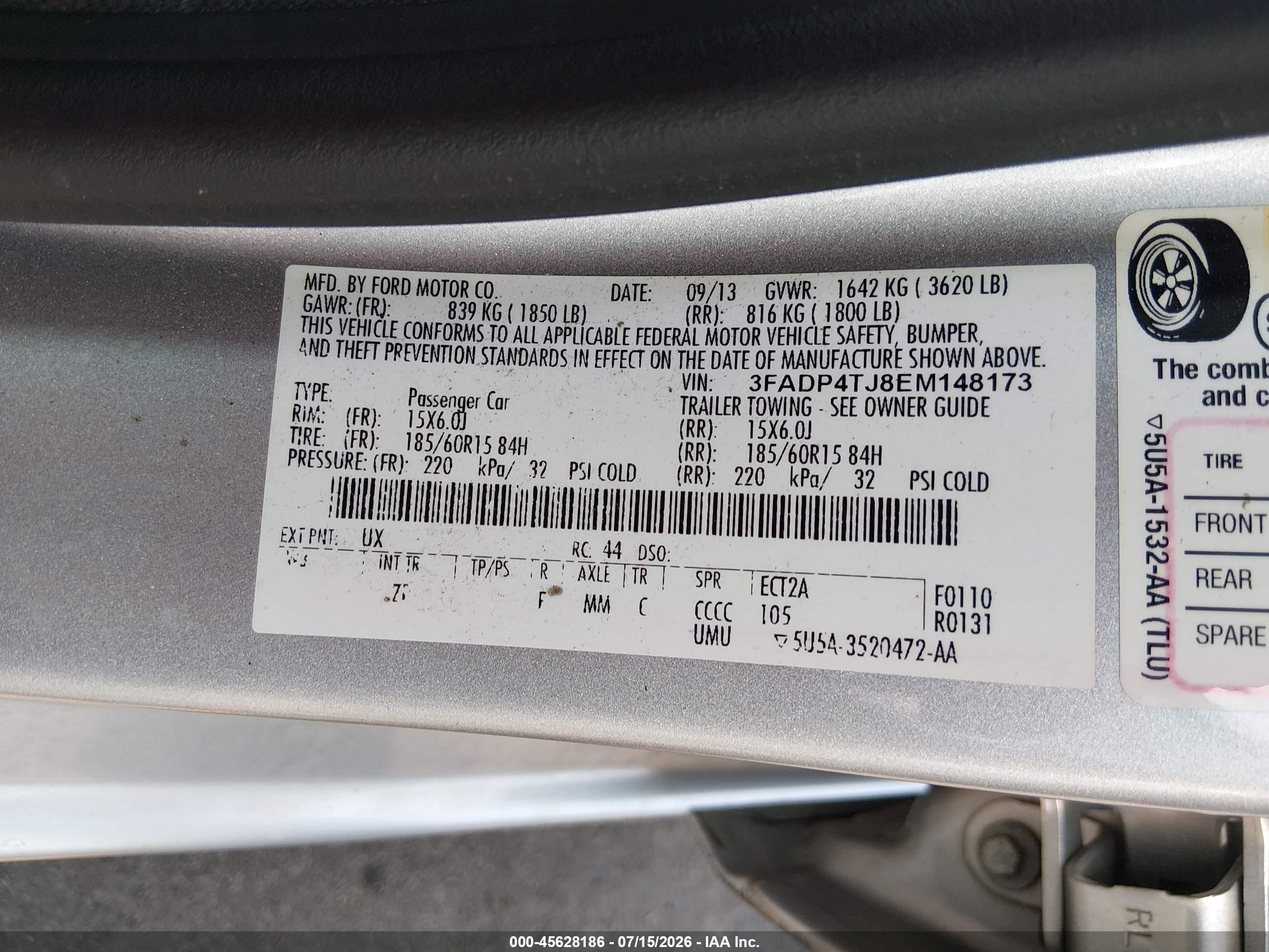 2014 Ford Fiesta S Silver vin: 3FADP4TJ8EM148173