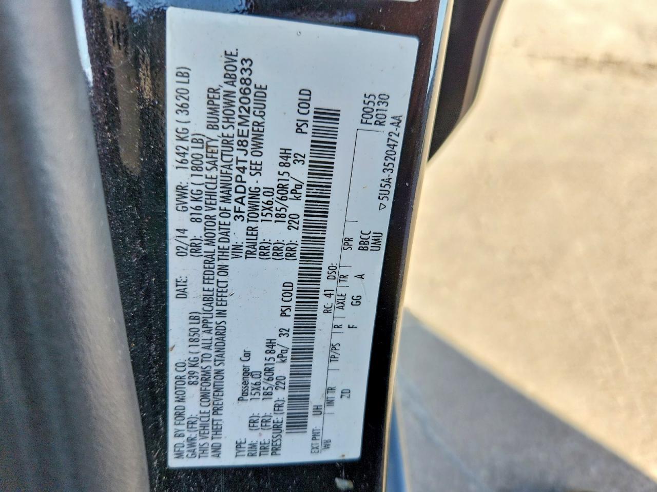2014 Ford Fiesta S Black vin: 3FADP4TJ8EM206833