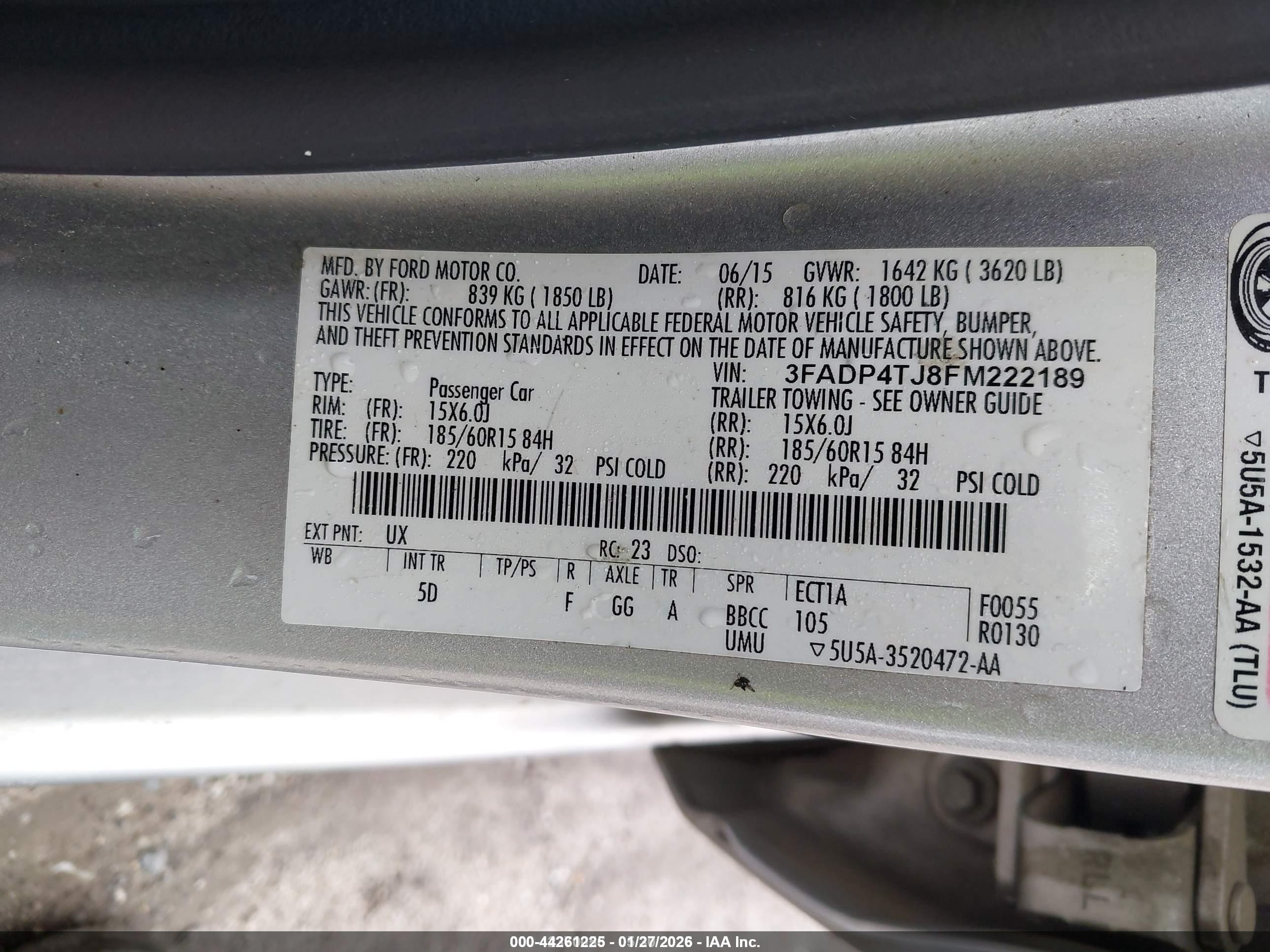 2015 Ford Fiesta S Silver vin: 3FADP4TJ8FM222189