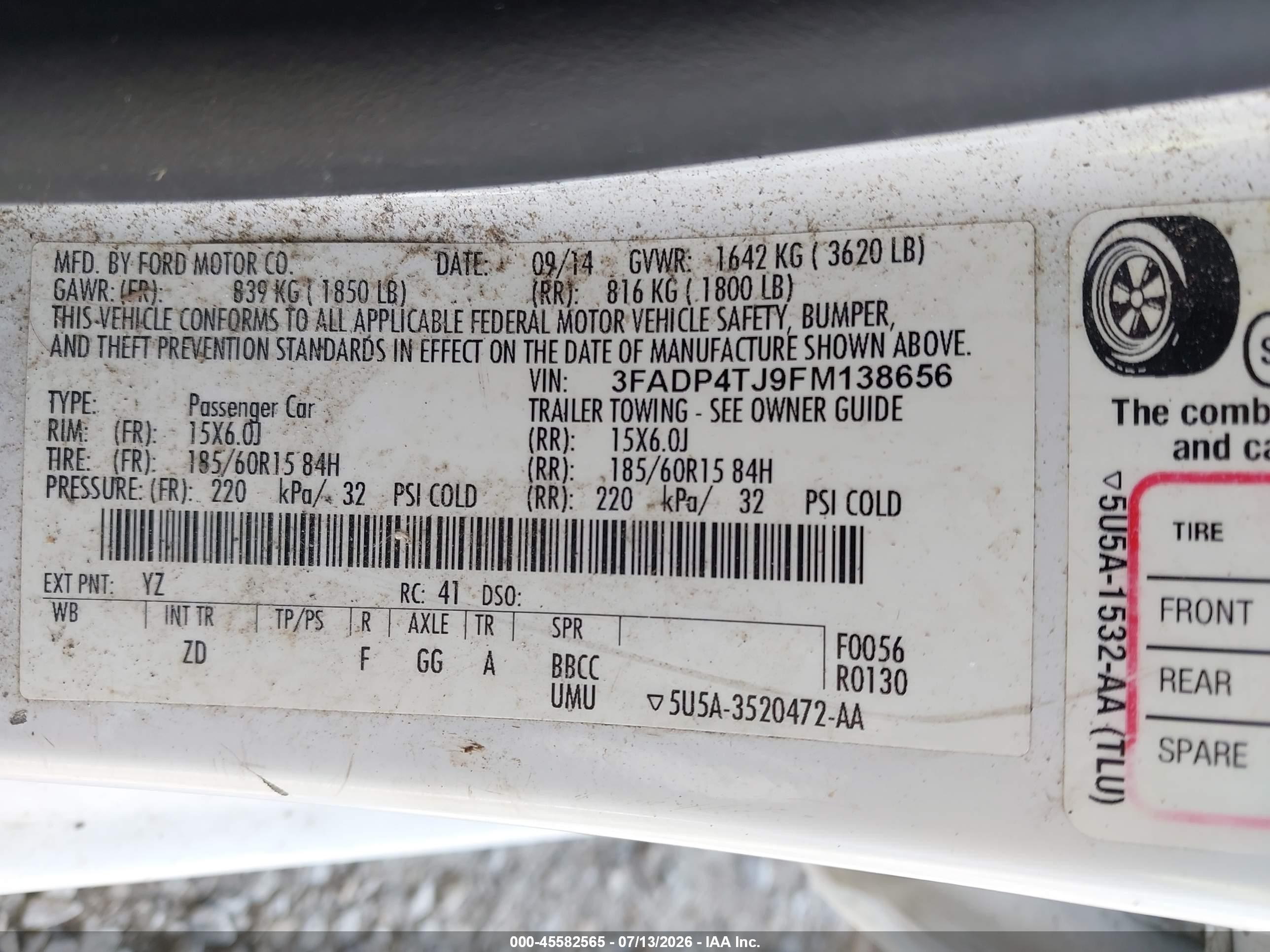 2015 Ford Fiesta S White vin: 3FADP4TJ9FM138656