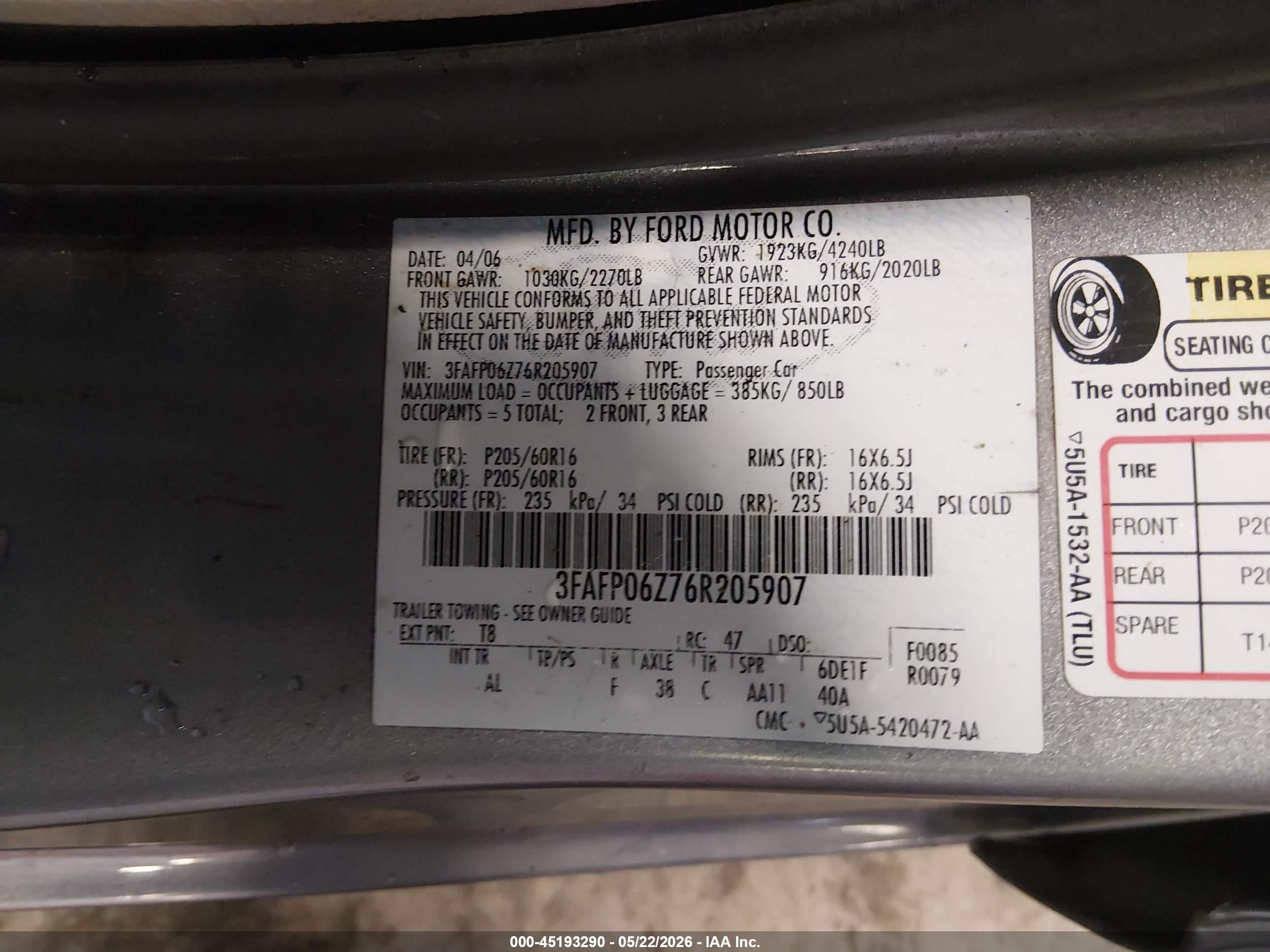 2006 Ford Fusion S Silver vin: 3FAFP06Z76R205907