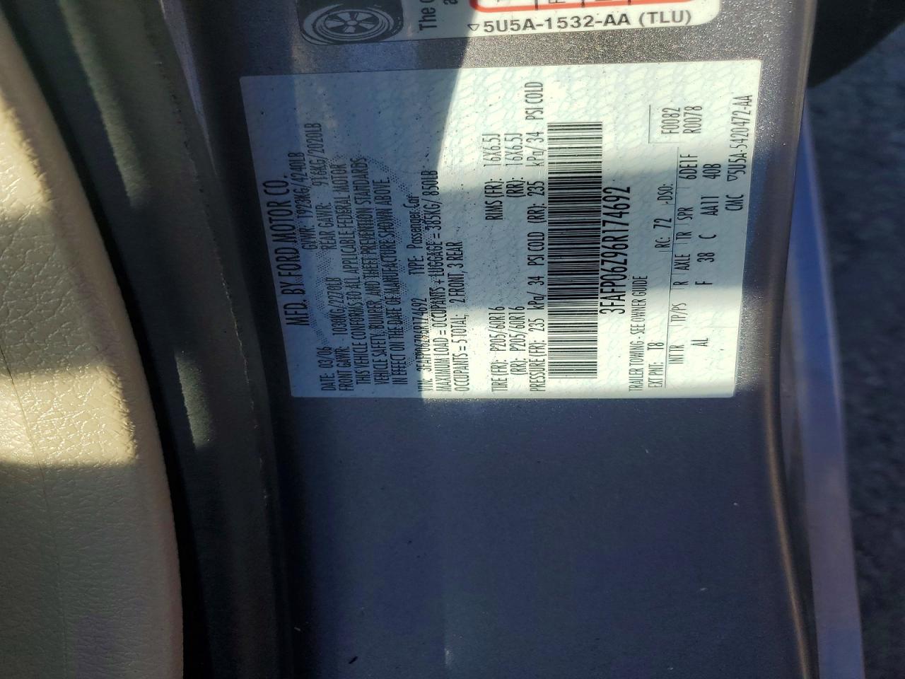 2006 Ford Fusion S Silver vin: 3FAFP06Z96R174692