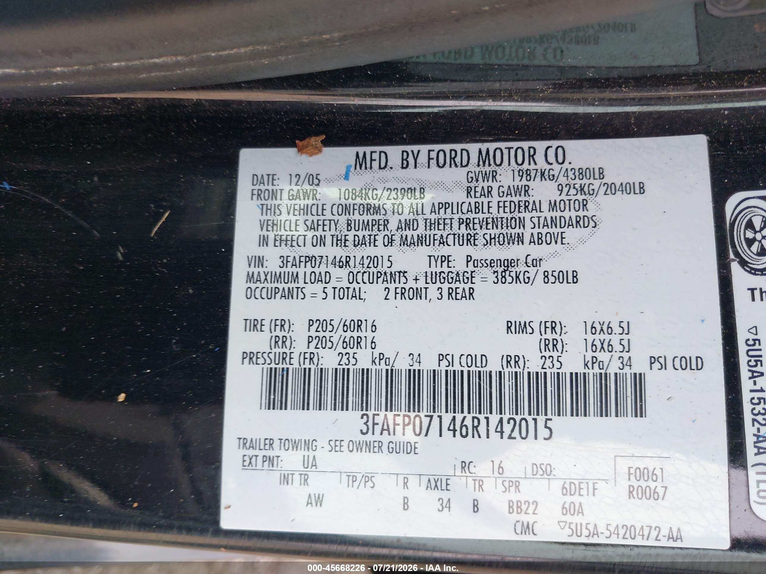 2006 Ford Fusion Se Black vin: 3FAFP07146R142015