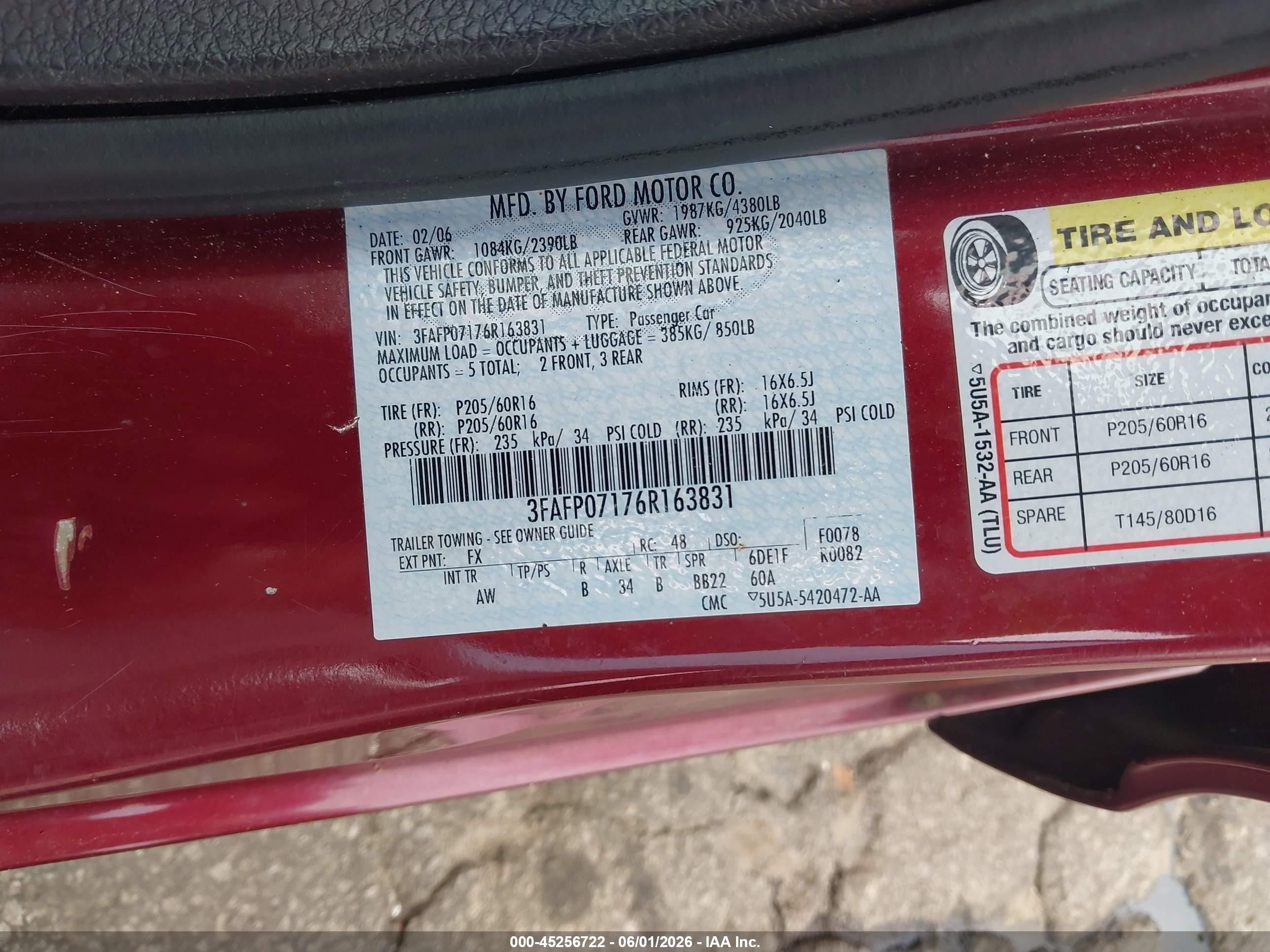 2006 Ford Fusion Se Red vin: 3FAFP07176R163831