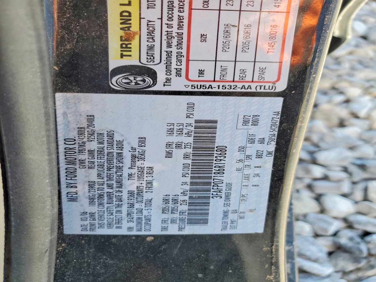 2006 Ford Fusion Se Two Tone vin: 3FAFP07186R193680