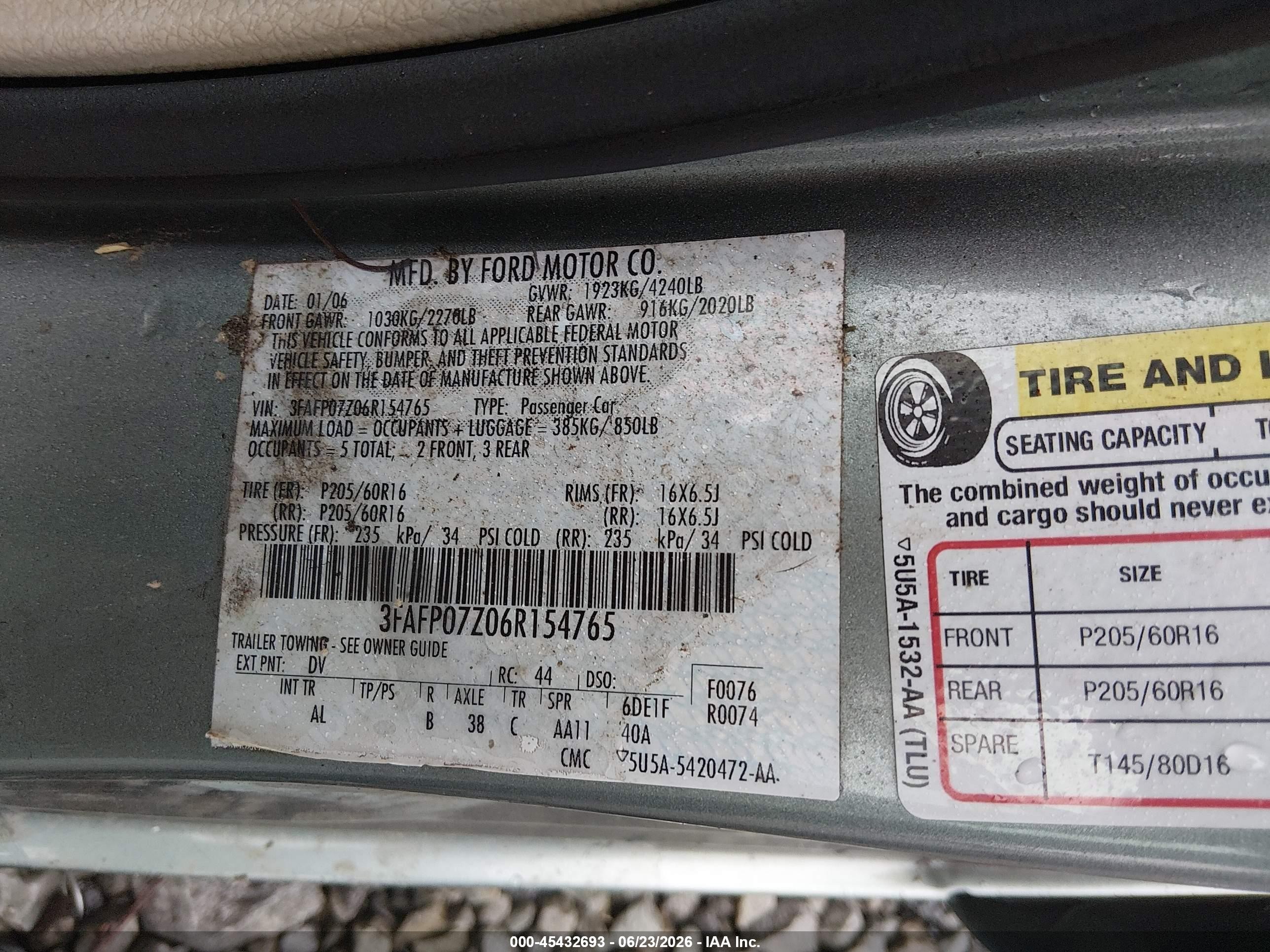 2006 Ford Fusion Se Green vin: 3FAFP07Z06R154765