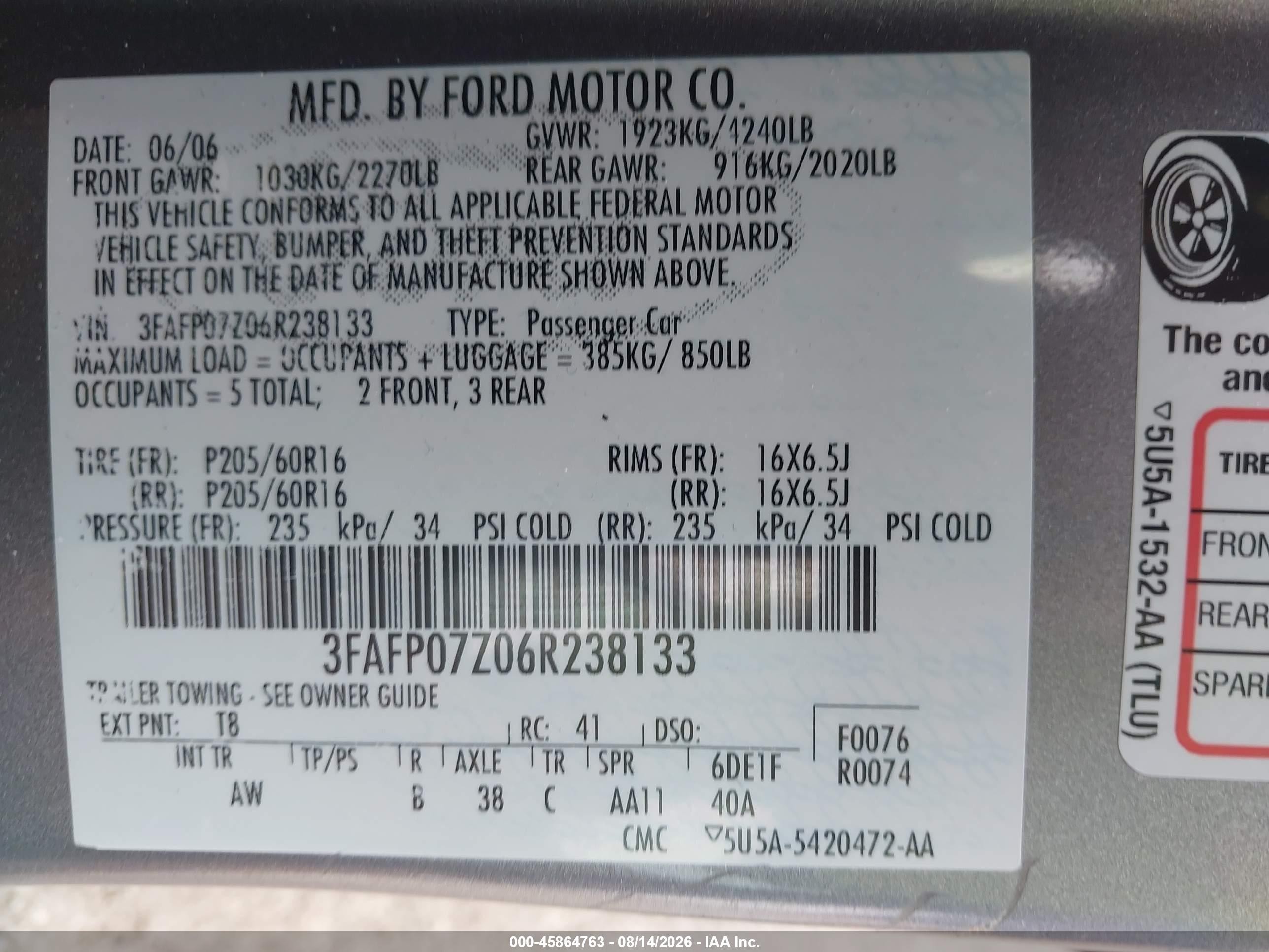 2006 Ford Fusion Se Gray vin: 3FAFP07Z06R238133