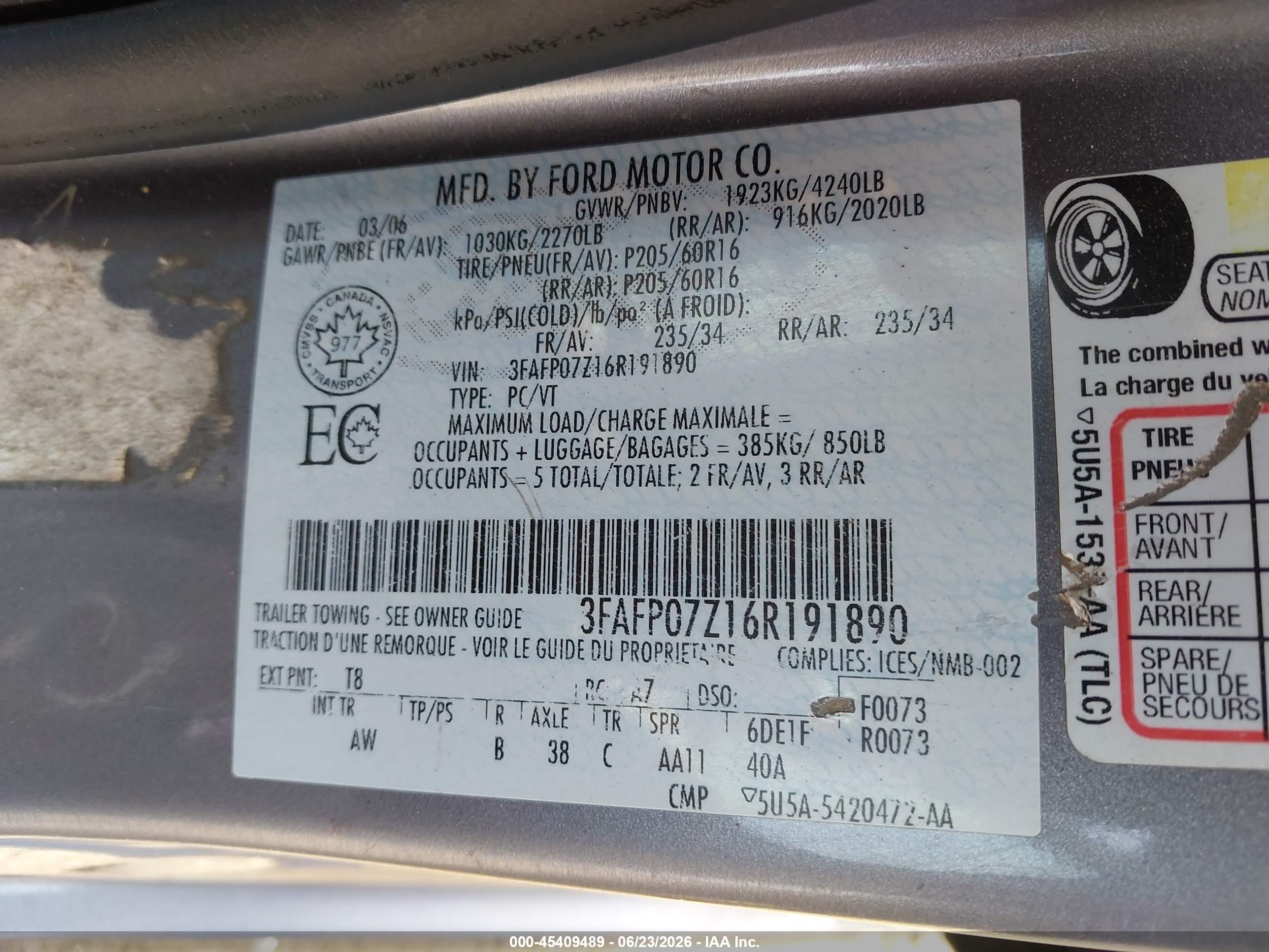 2006 Ford Fusion Se Gray vin: 3FAFP07Z16R191890