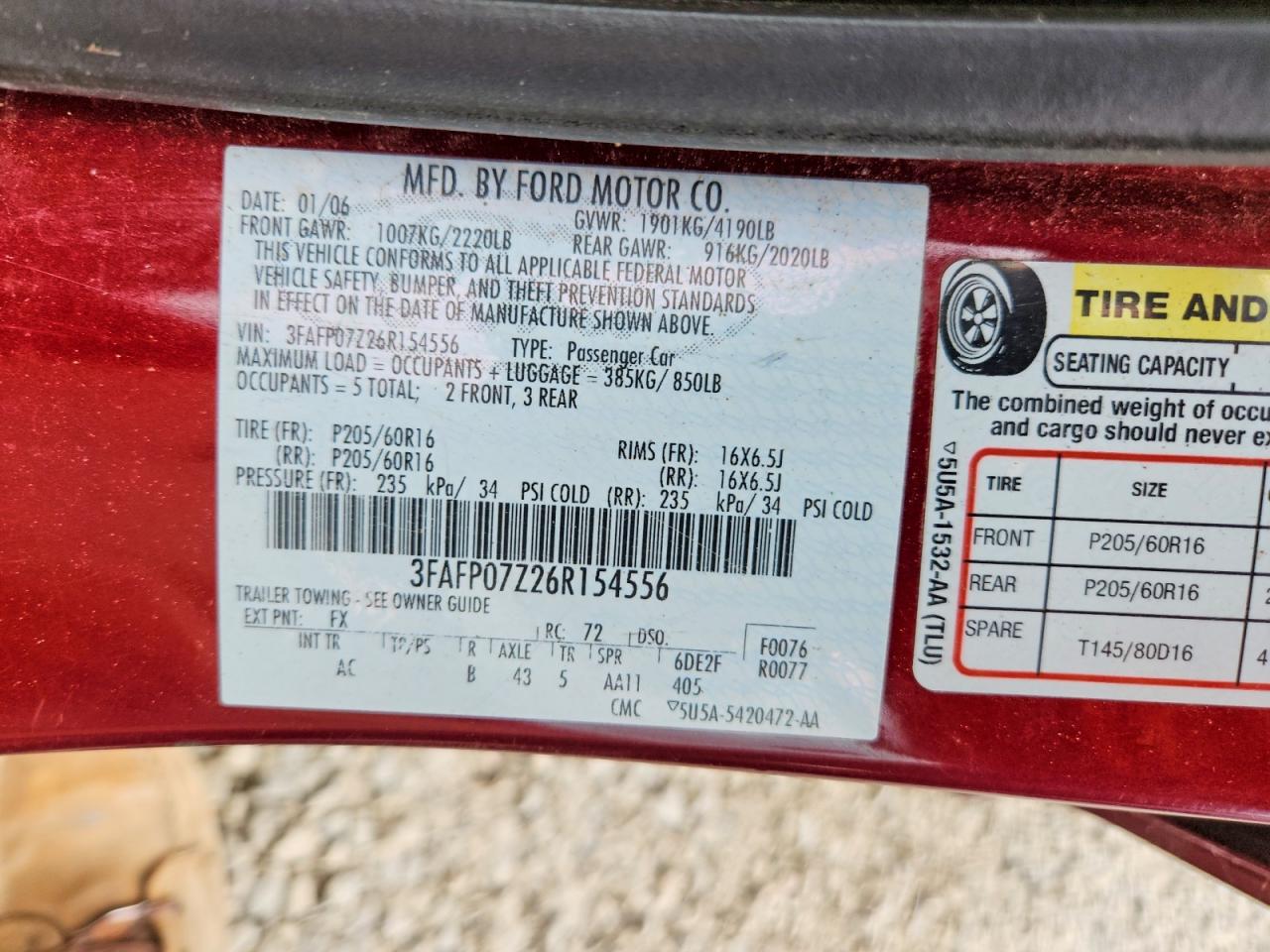 2006 Ford Fusion Se Red vin: 3FAFP07Z26R154556