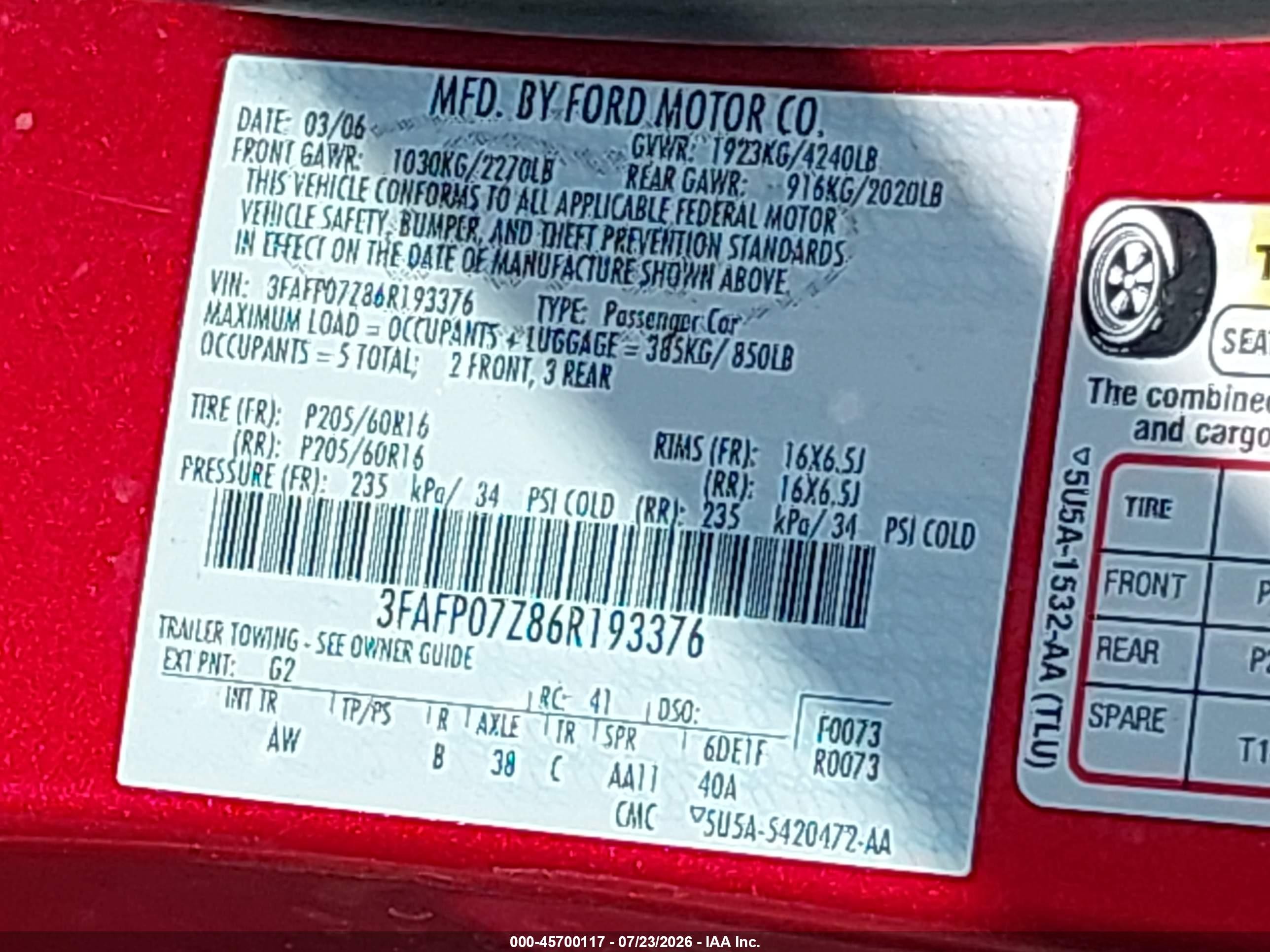2006 Ford Fusion Se Red vin: 3FAFP07Z86R193376