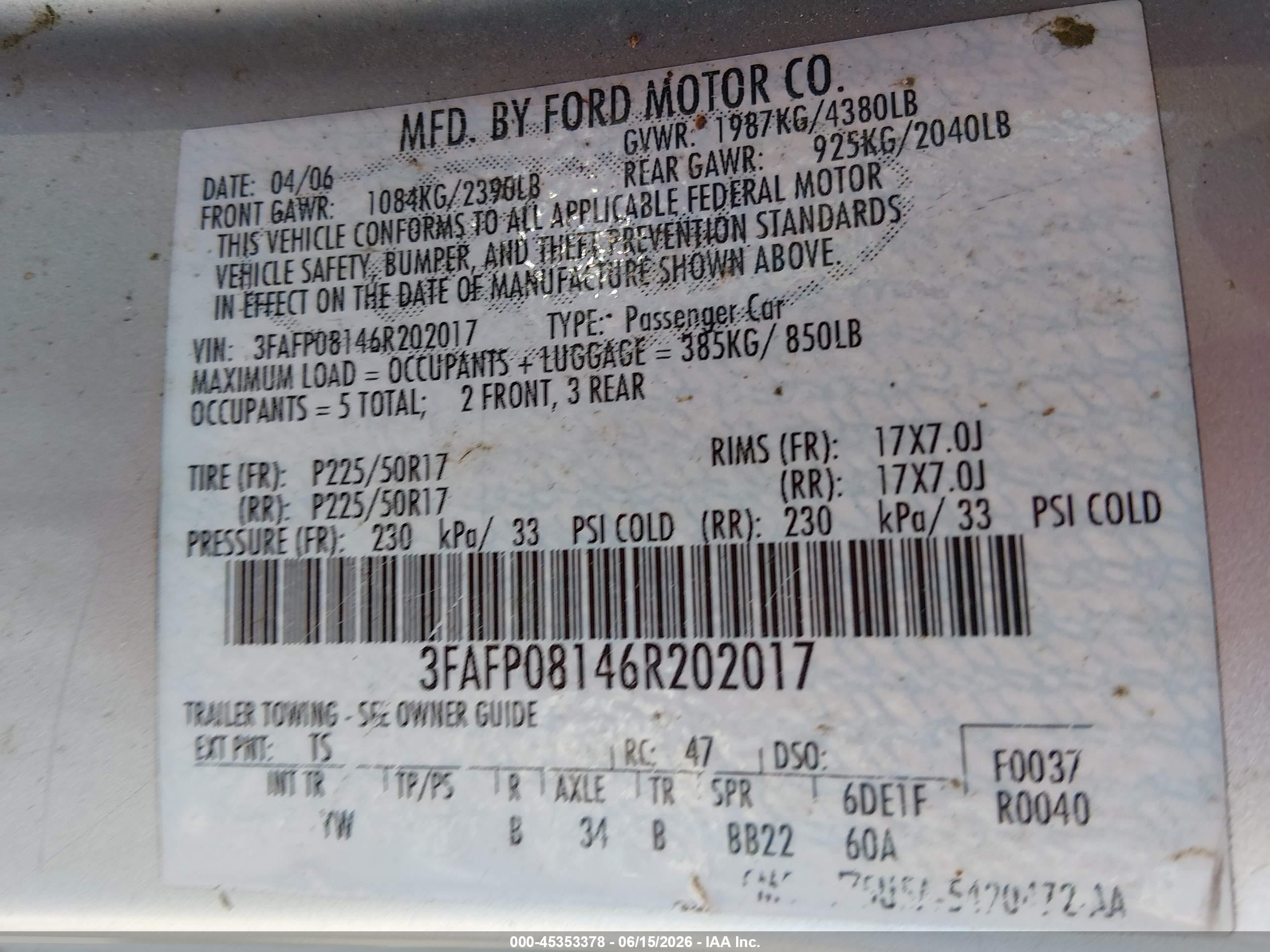 2006 Ford Fusion Sel Gray vin: 3FAFP08146R202017