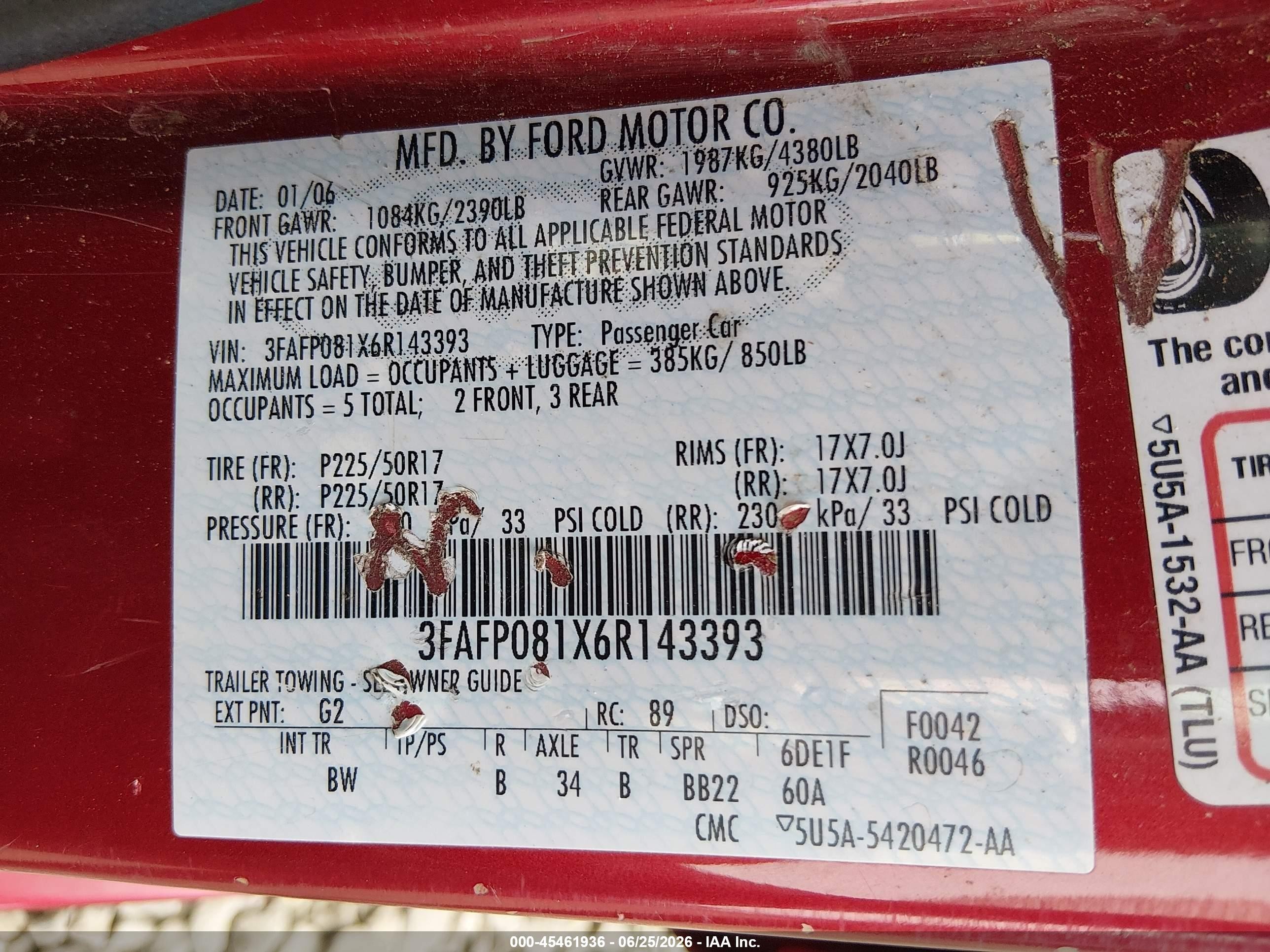 2006 Ford Fusion Sel Красный vin: 3FAFP081X6R143393