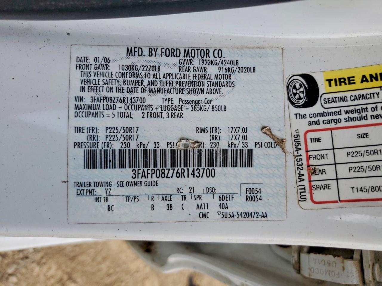 2006 Ford Fusion Sel White vin: 3FAFP08Z76R143700
