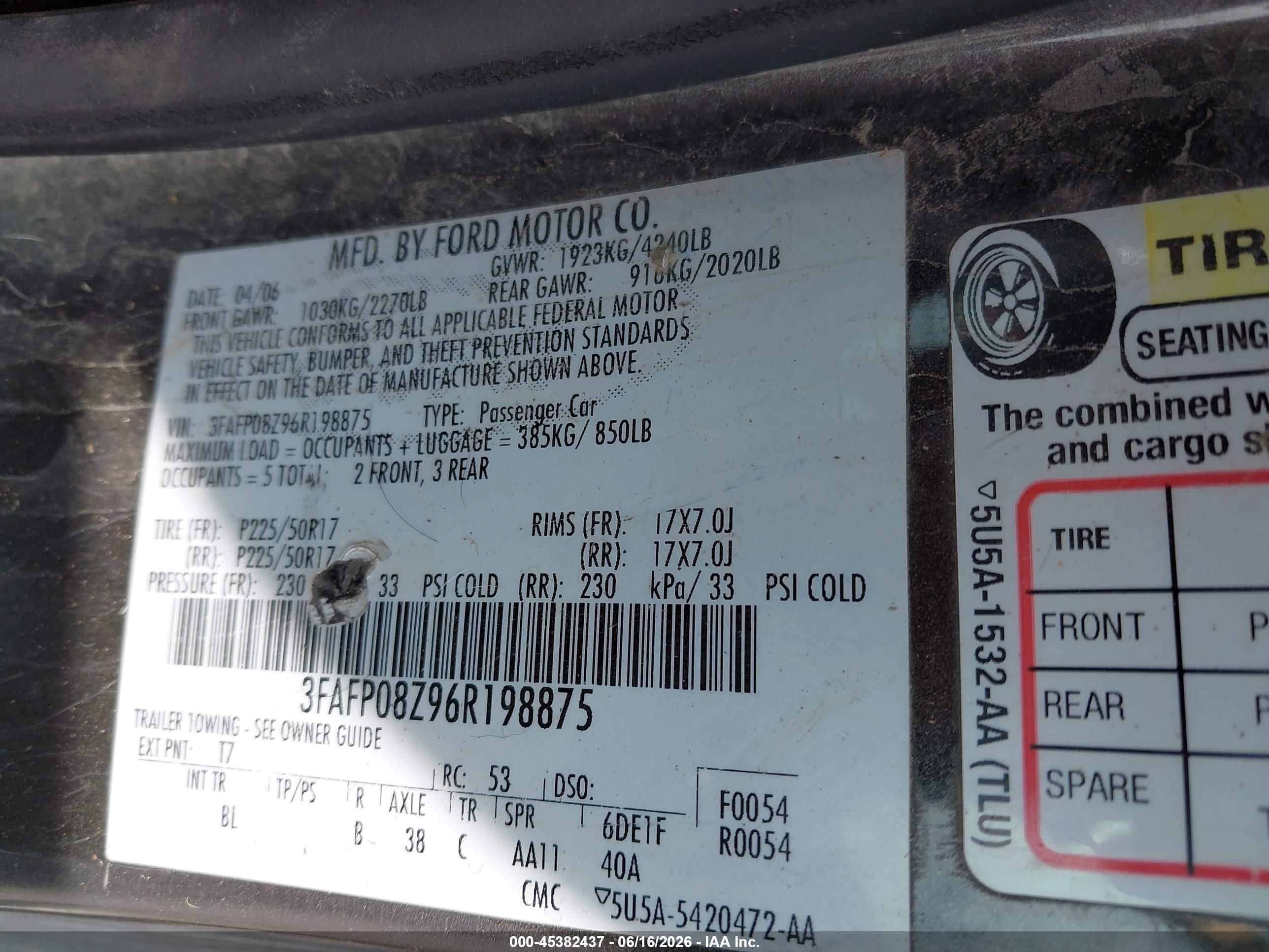2006 Ford Fusion Sel Gray vin: 3FAFP08Z96R198875